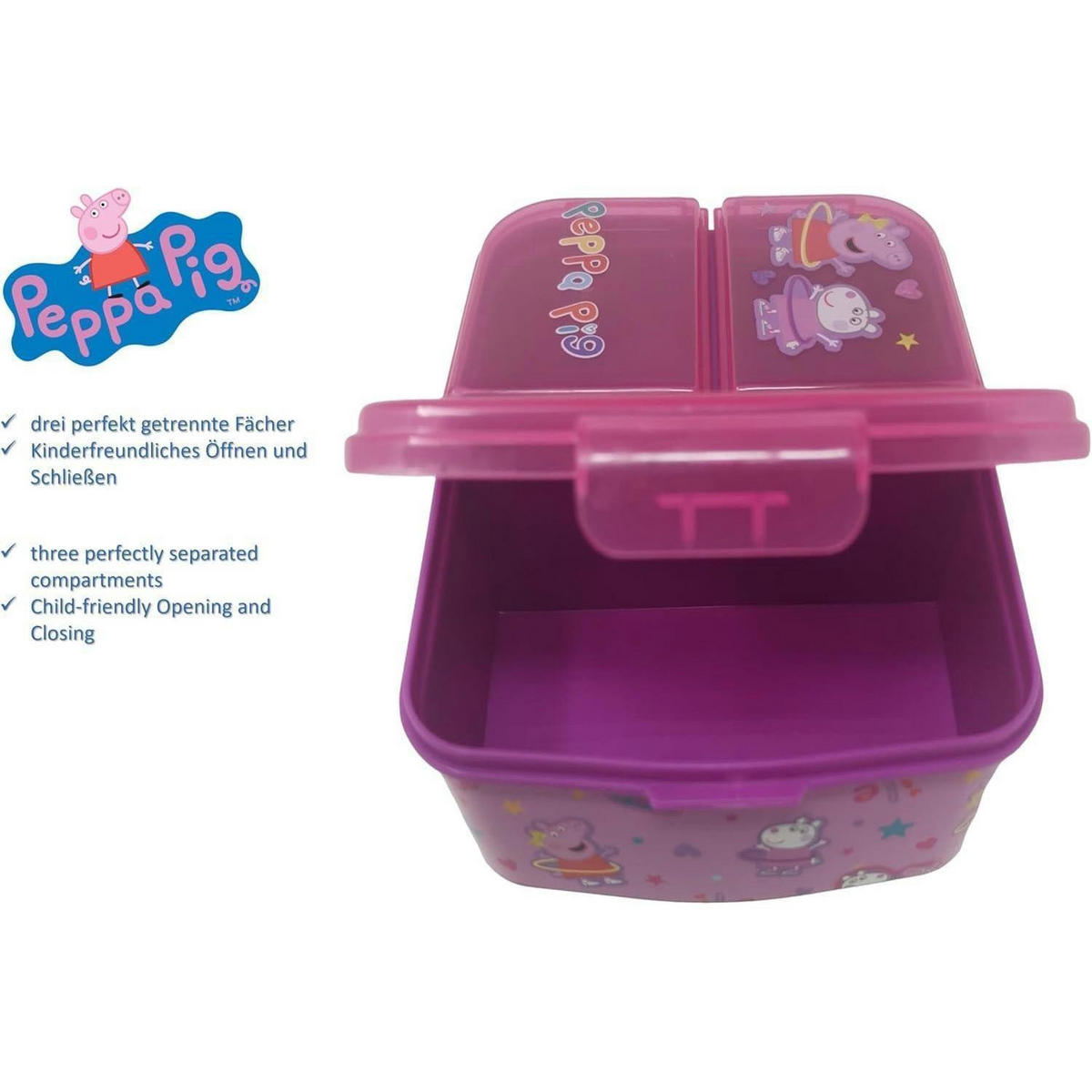 BROTDOSE mit Fächern Peppa Wutz 18 cm - Multicolor, Kunststoff (14/7/18cm)