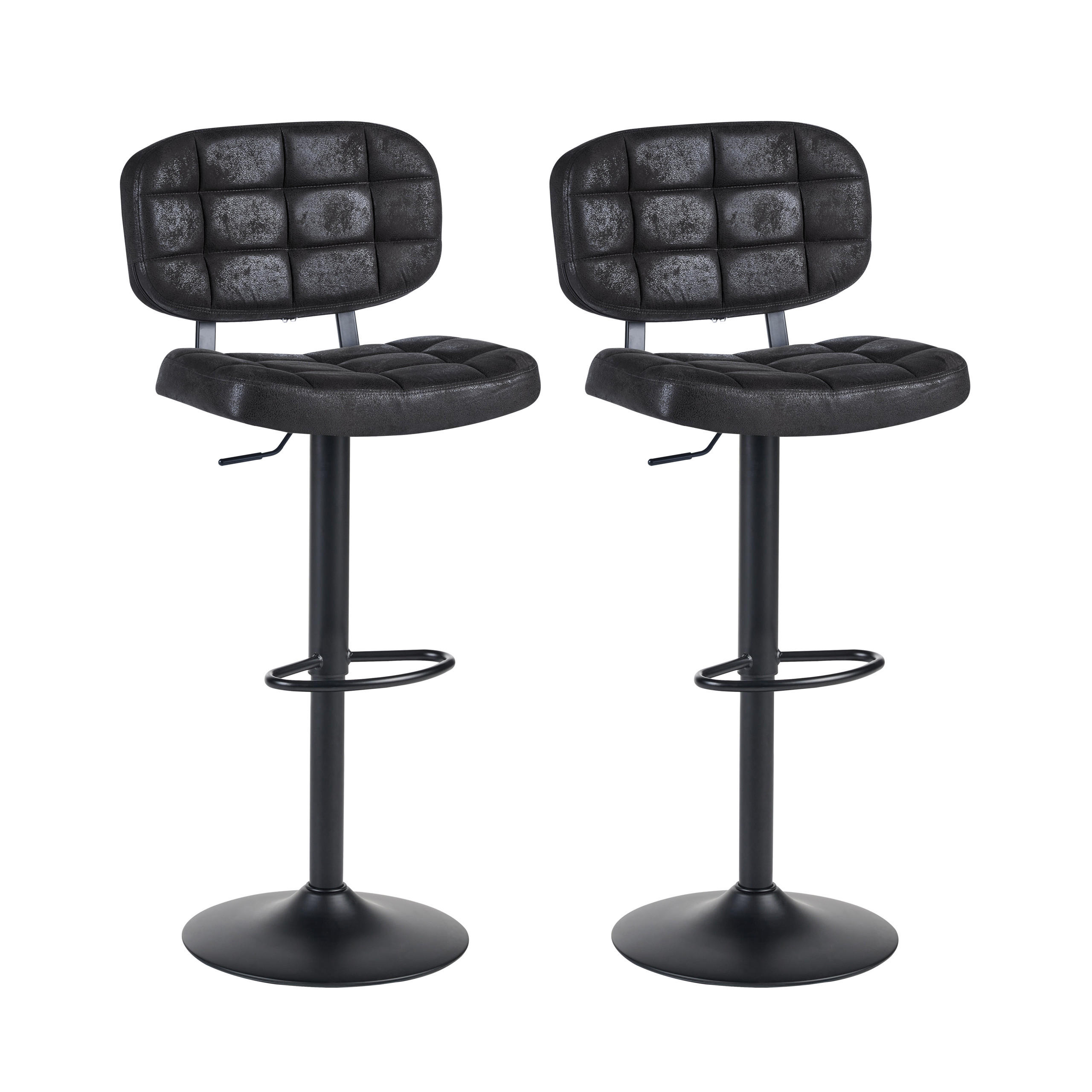 BARHOCKER 2er-Set Kunstwildleder drehbar Schwarz Tilton - Schwarz, Textil (49/96/42cm) - Beliani