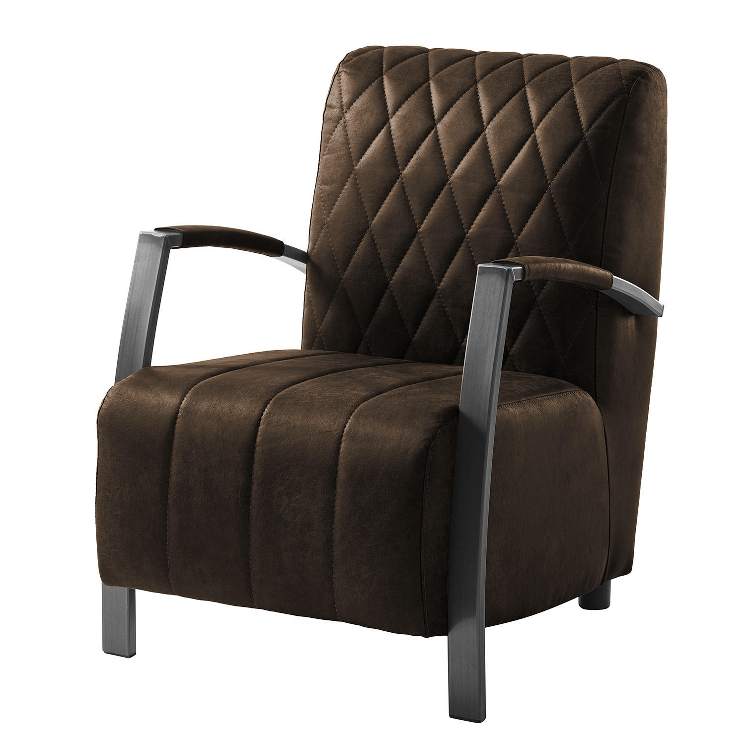 SESSEL - Antiklederlook - Graubraun, Textil (63/83/83cm) - home24