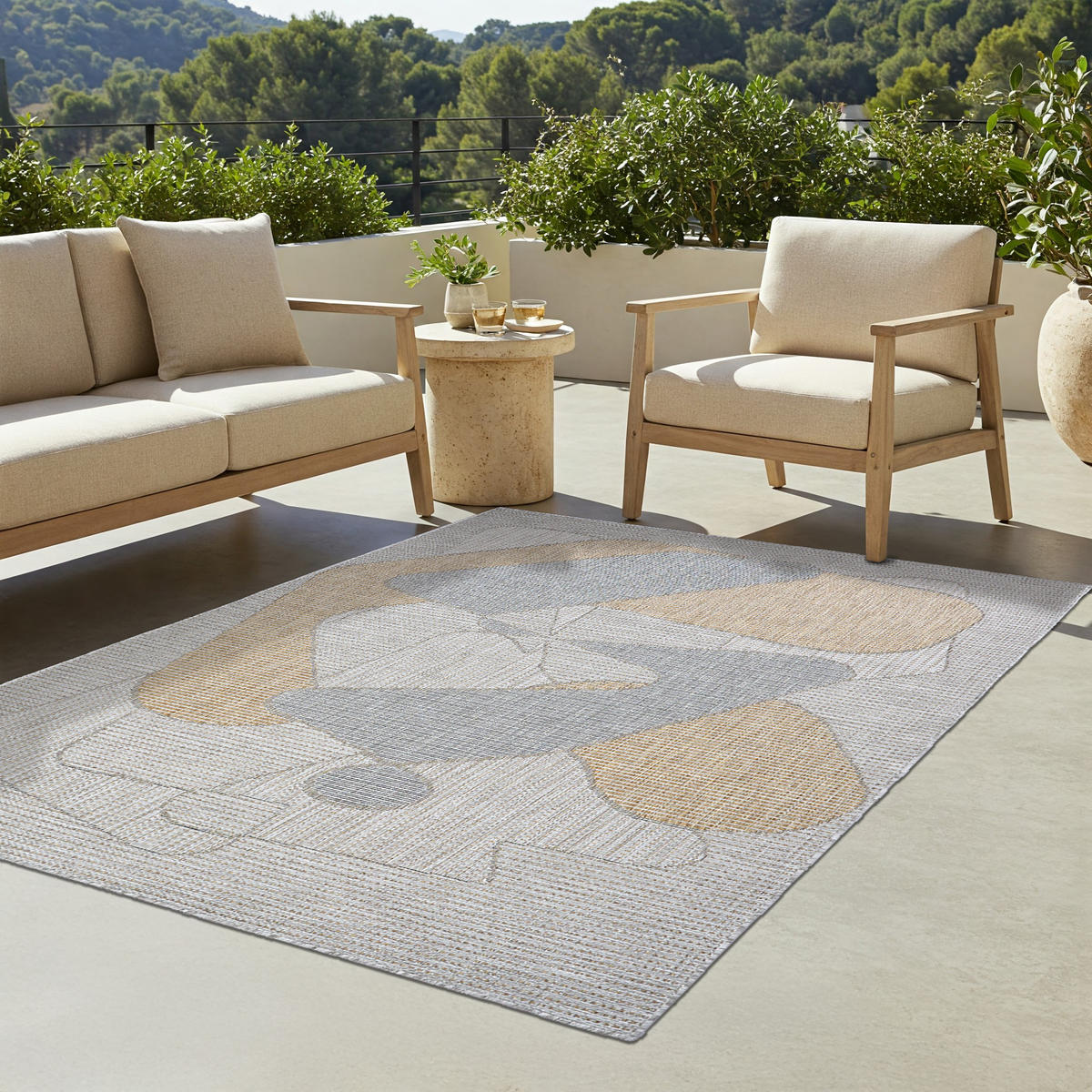 TAPISO YUCANA Grau Outdoor Teppich Flachgewebe 80/150 cm - Grau, Textil (80/150cm) - Tapiso