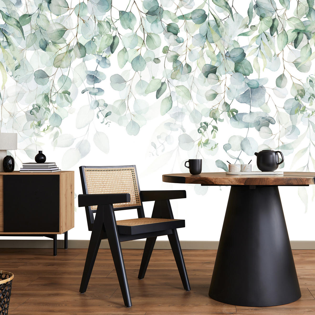 FOTOTAPETE Aquarell Eukalyptusblätter Pflanzen Natur 250x175 - Weiß/Grün, Papier (250/175cm) - Muralo