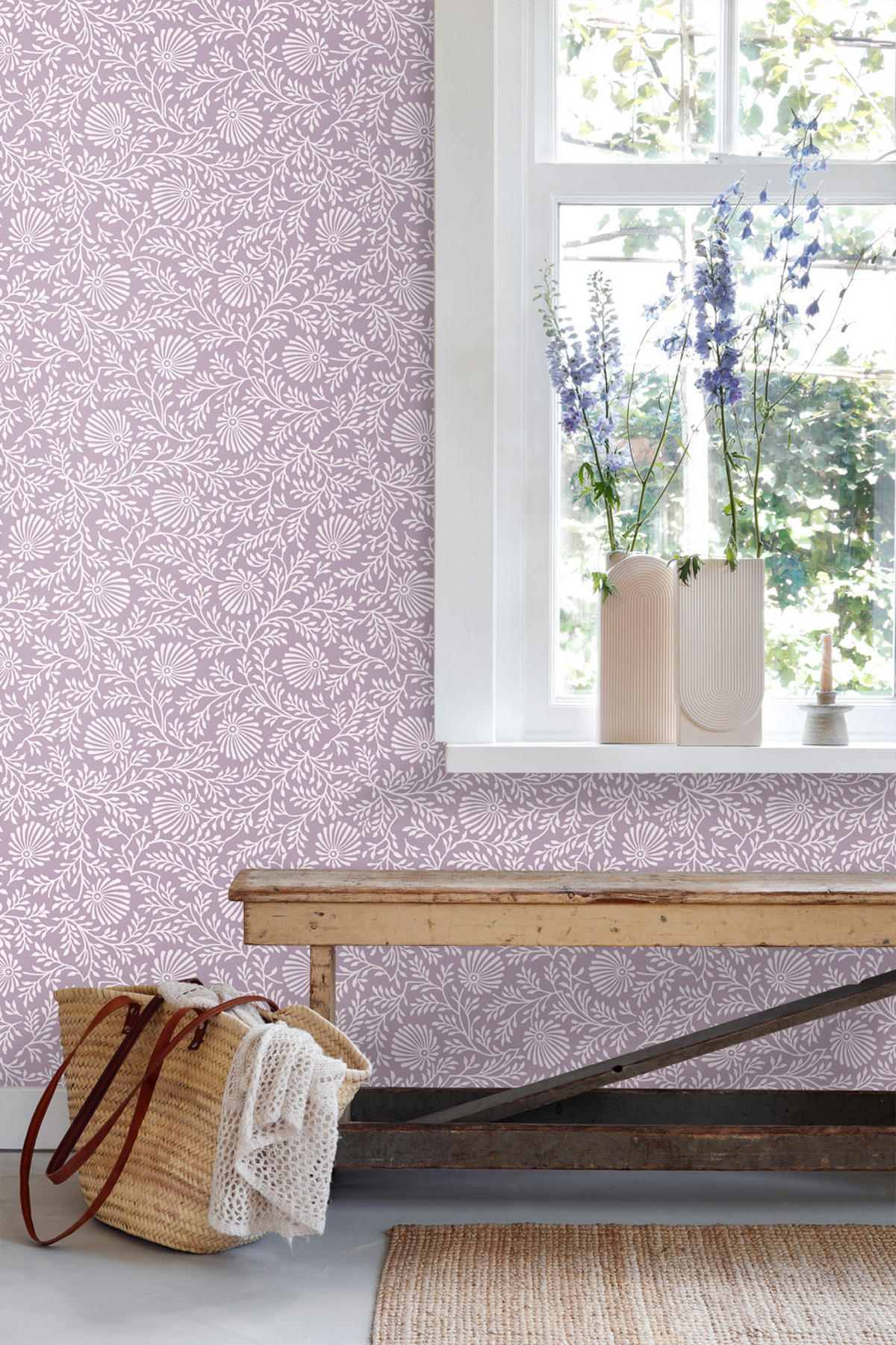 TAPETE Blumenmuster 50 x 900 cm - Lila, Papier (50/900cm) - ESTAhome