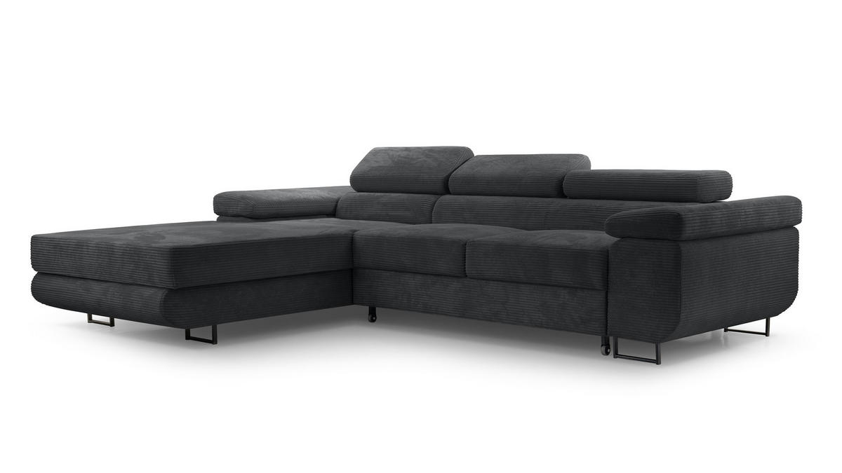 ECKSOFA L Form Arborio Dunkelgrau 280/203/90 cm Links mit Schlaffunktion - Schwarz, Textil/Metall (203/280cm) - AX Living