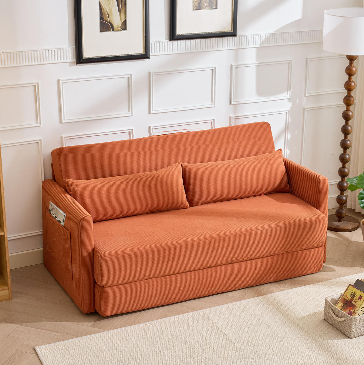 SOFABETT klappbar 165 x 92 cm Cord Orange 2-Sitzer - Orange, Metall (165/82/92cm) - Meubliv