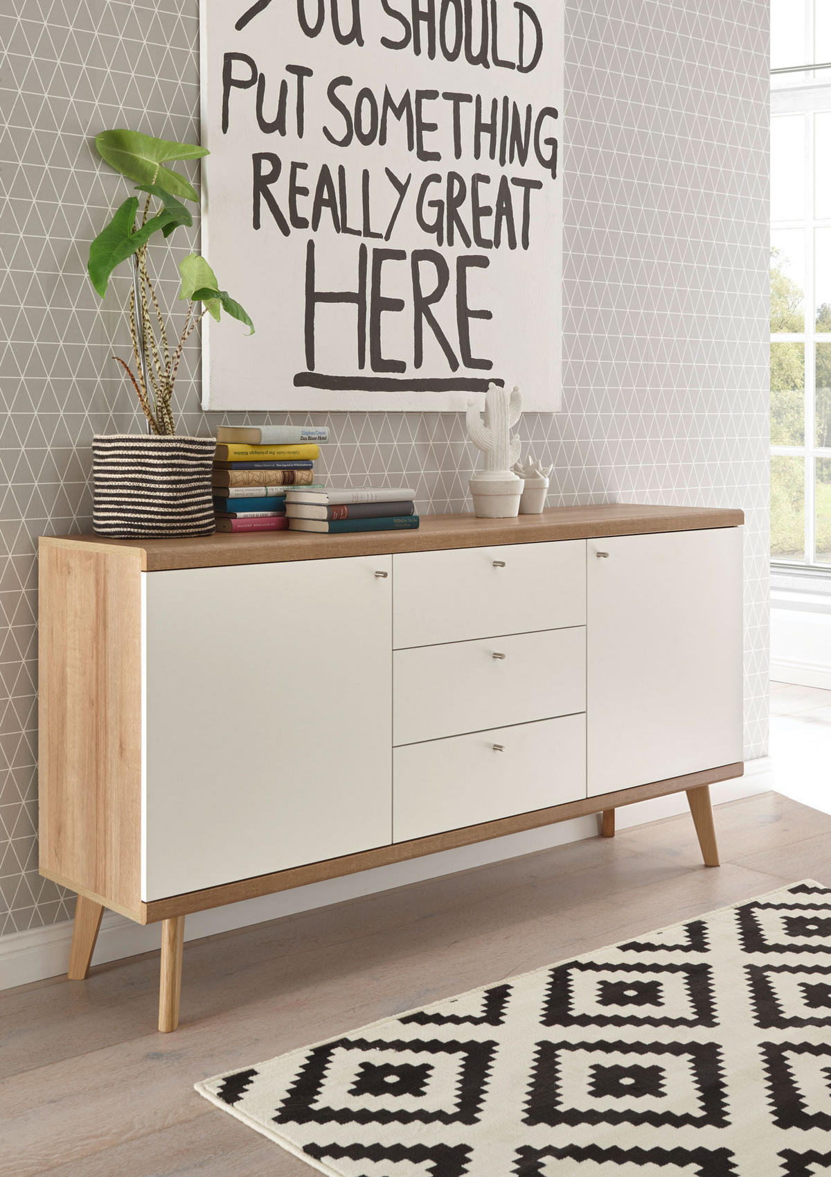 SIDEBOARD Merle Eiche Riviera / weiß 160 / 40 / 83cm - Eichefarben/Weiß, Holzwerkstoff (160/83/40cm) - Feldmann-Wohnen