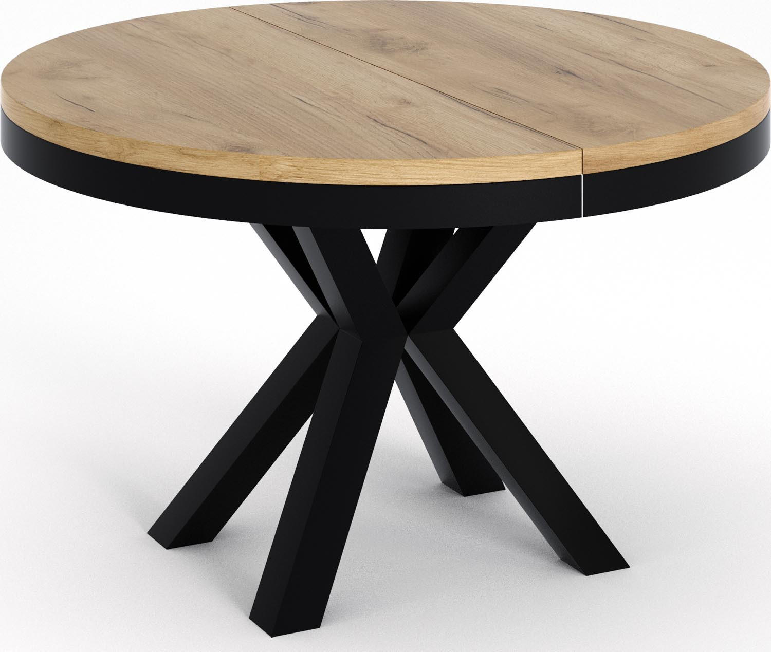 ESSTISCH Clara runder ausziehbarer, Craft Eiche 120-200/120/76 cm - Eiche Wotan/Schwarz, Holzwerkstoff/Metall (120/120/76cm) - WFL GROUP