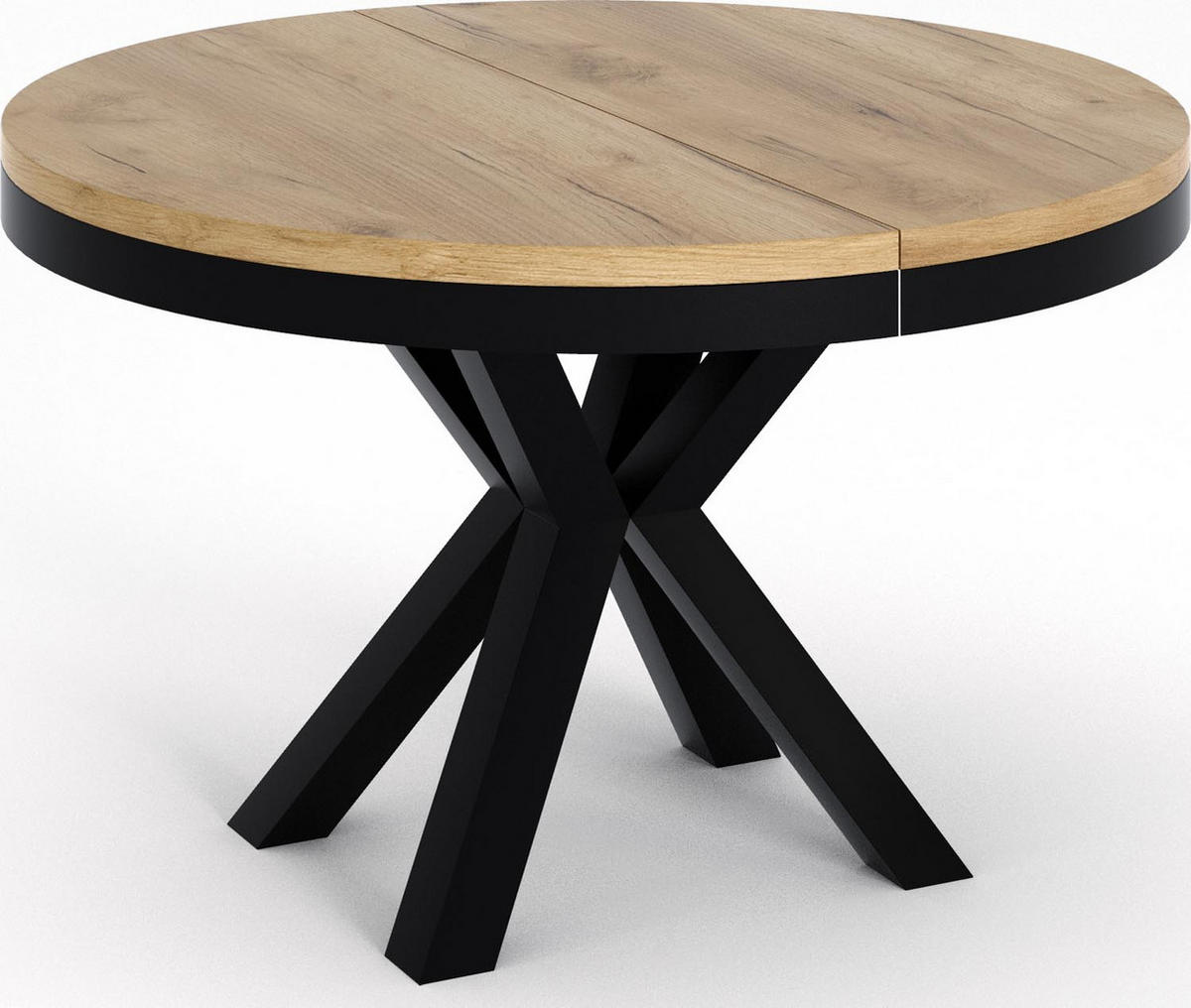 ESSTISCH Clara runder ausziehbarer, Craft Eiche 120-200/120/76 cm - Eiche Wotan/Schwarz, Holzwerkstoff/Metall (120/120/76cm) - WFL GROUP