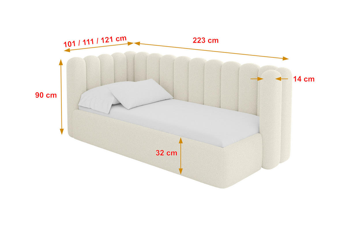 EINZELLBETT Jugendbett mit Bettkasten und Matratze H3/H4, Rechts - HUGY 90x200 Beige - Perlmutt, Holzwerkstoff/Textil (90/200cm) - ALTDECOR