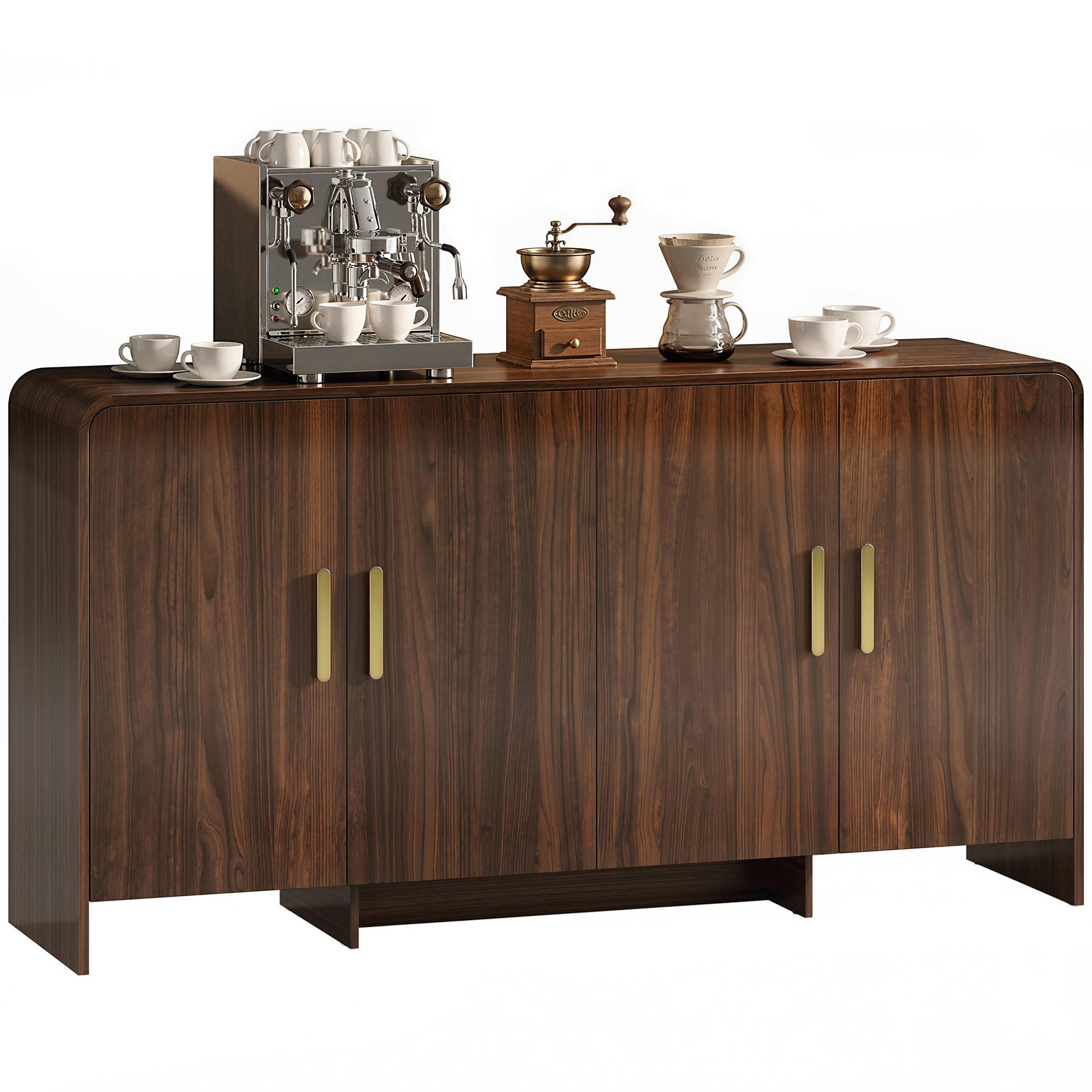 SIDEBOARD DE-11330 4 Soft-Close Türen, 4 Fächer Nussbaum - Walnussfarben, Holzwerkstoff (152/80/40cm) - ComfortXL