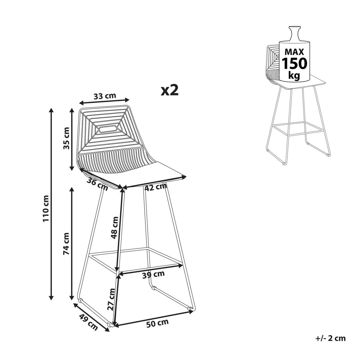 BARSTUHL 2er-Set Metall Schwarz Bisbee - Schwarz, Textil/Metall (50/110/49cm) - Beliani