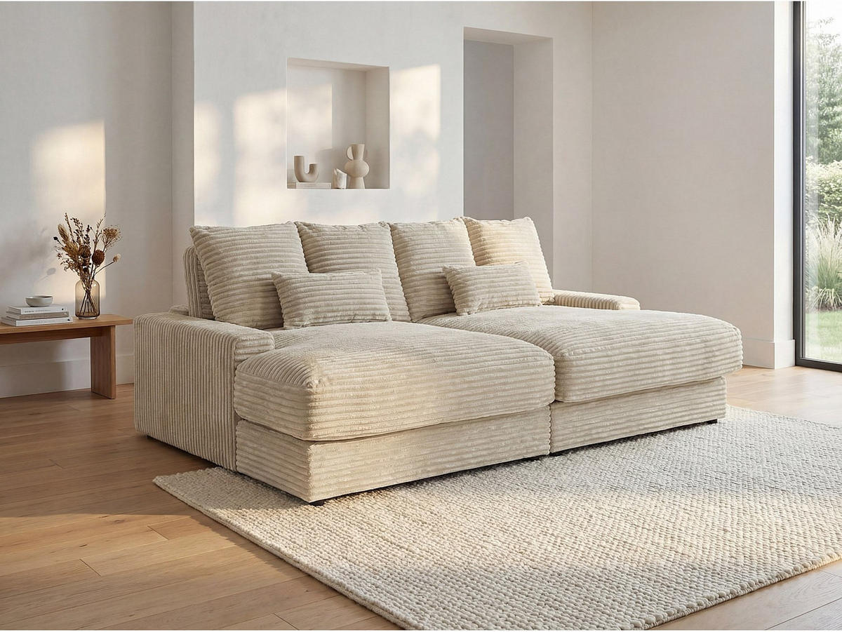SOFA ohne Schlafmöglichkeit - 3 Personen-Sitzer - Samt - Beige - - Beige, Textil (232/85/170cm) - Vente-Unique