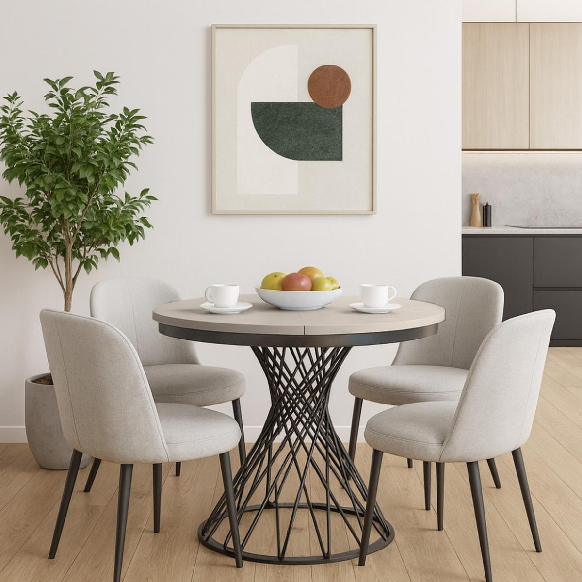 ESSTISCH Laura, Runder, mit Metallbeinen, Kaschmir+Schwarz - Kaschmir/Schwarz, Holzwerkstoff/Metall (100/100/77cm) - Beautysofa