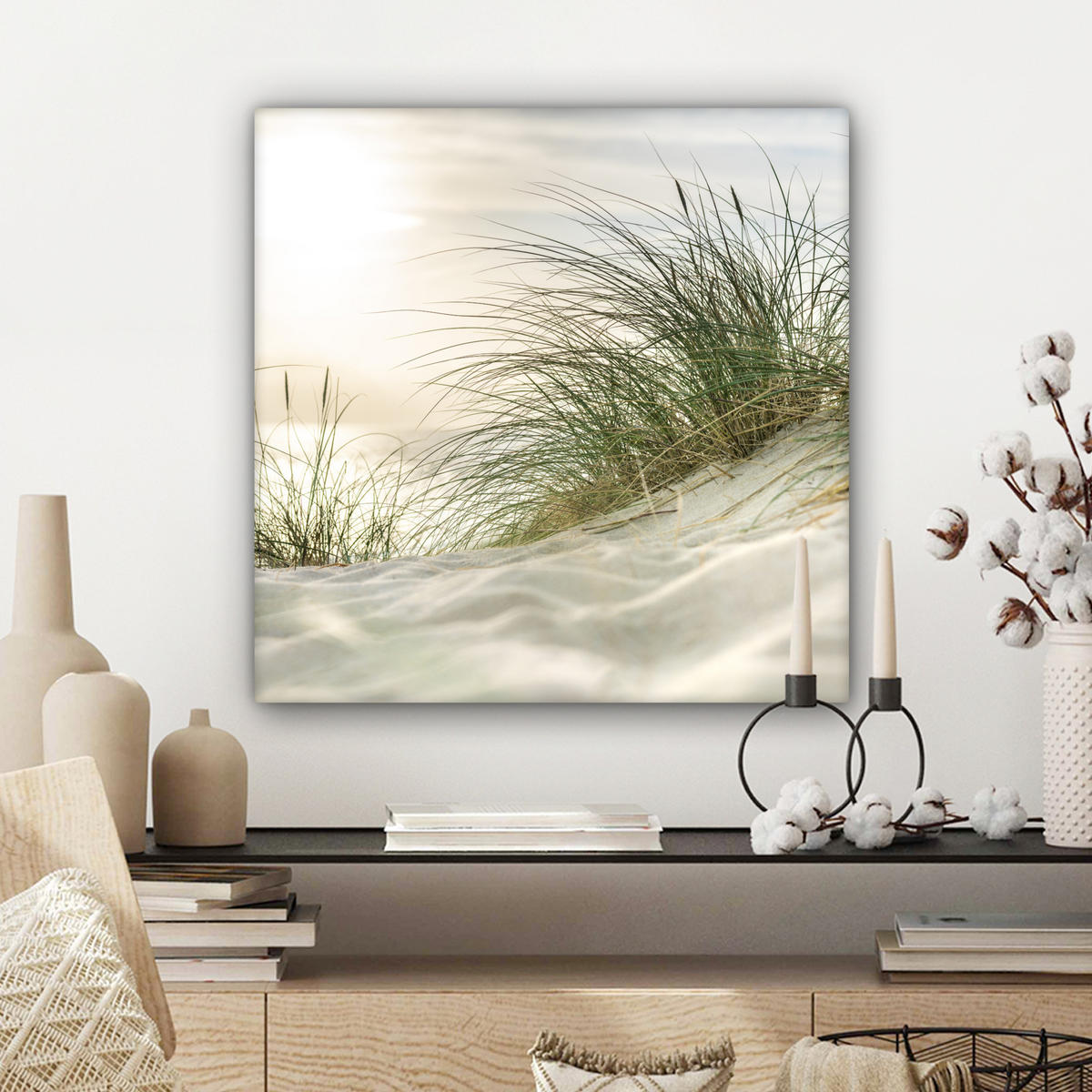 LEINWANDBILD Dünen mit Strandhafer in der Sonne des Nationalparks Schleswig-Holsteinisches Wattenmeer 50x50 cm - Creme, Textil (50/50cm) - MuchoWow