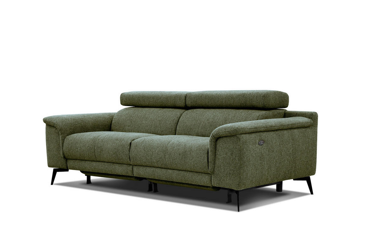 RELAXSOFA FIERO 3-Sitzer mit 2 Relaxfunktionen, olivgrün - Schwarz/Olivgrün, Holzwerkstoff/Textil (212/82/103cm) - Courtois Laville