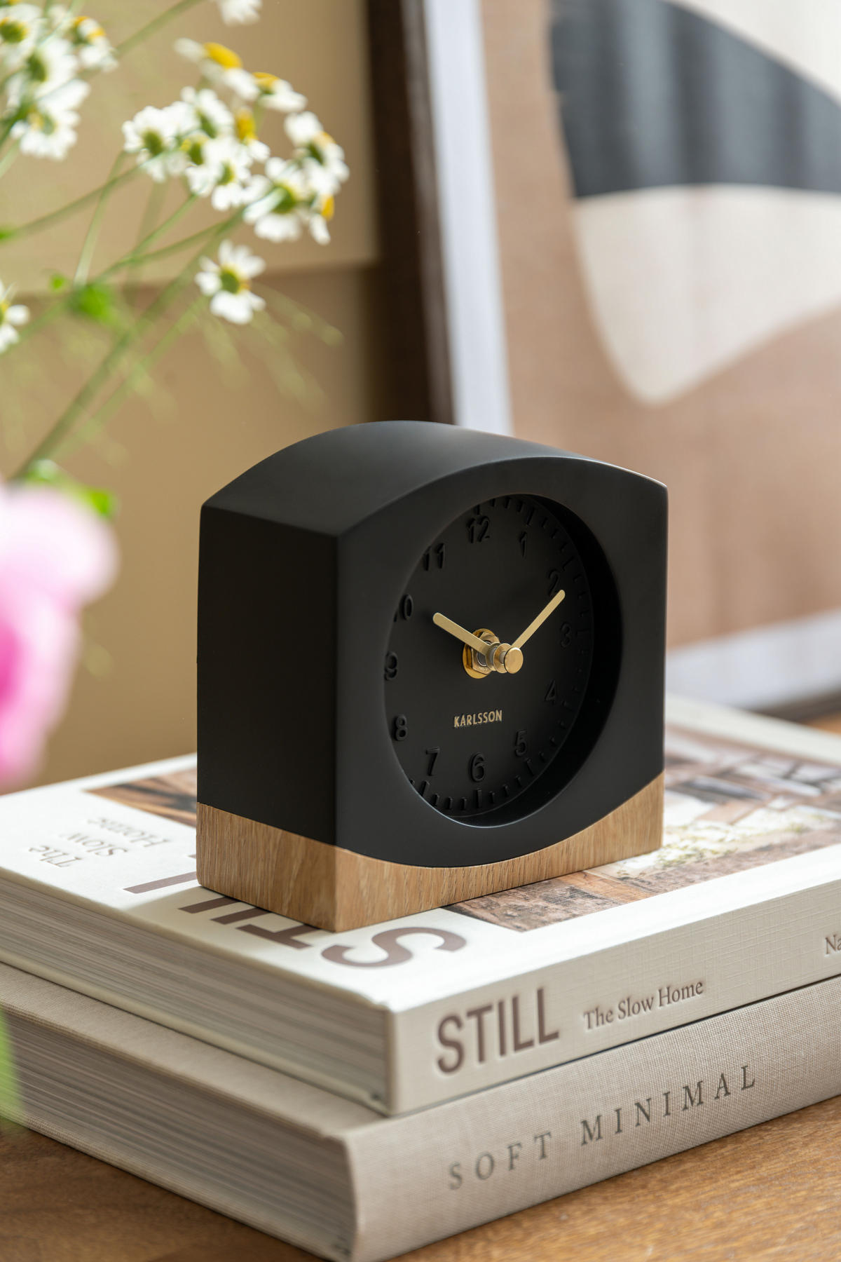 TISCHUHR Paris with Wood - Schwarz - 12/12,5 cm - Schwarz, Kunststoff (12/12/12cm) - Karlsson