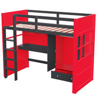 HOCHBETT 90/200 cm DE-32575 Gaming-Design mit LED Rot-Schwarz - Rot, Holz (90/200cm) - ComfortXL