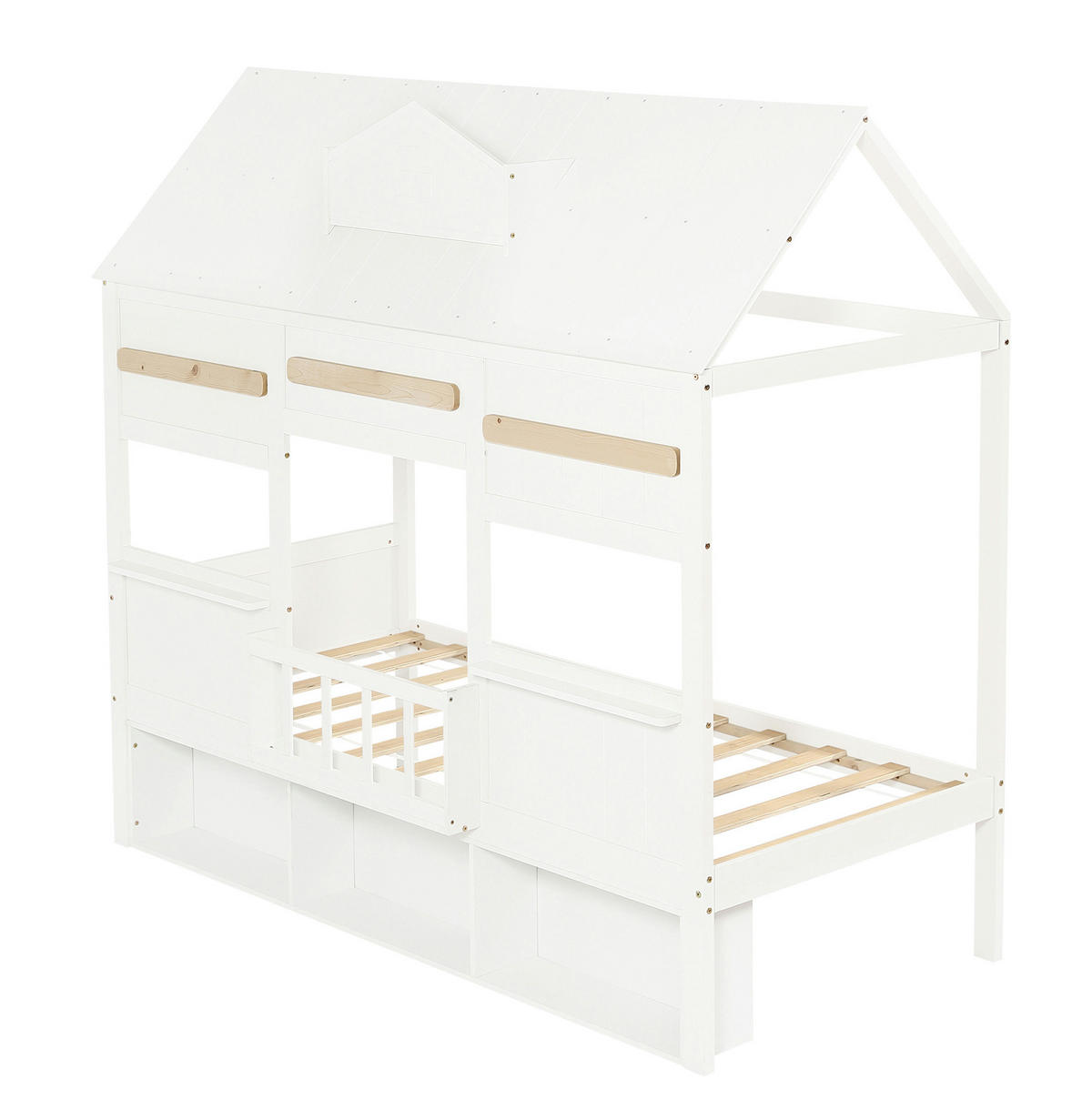 HOCHBETT Hausdesign, Weiß, 90/200 cm mit Bücherregal und Lattenrost ohne Matratze - Weiß, Holz (90/200cm) - MIVRAY