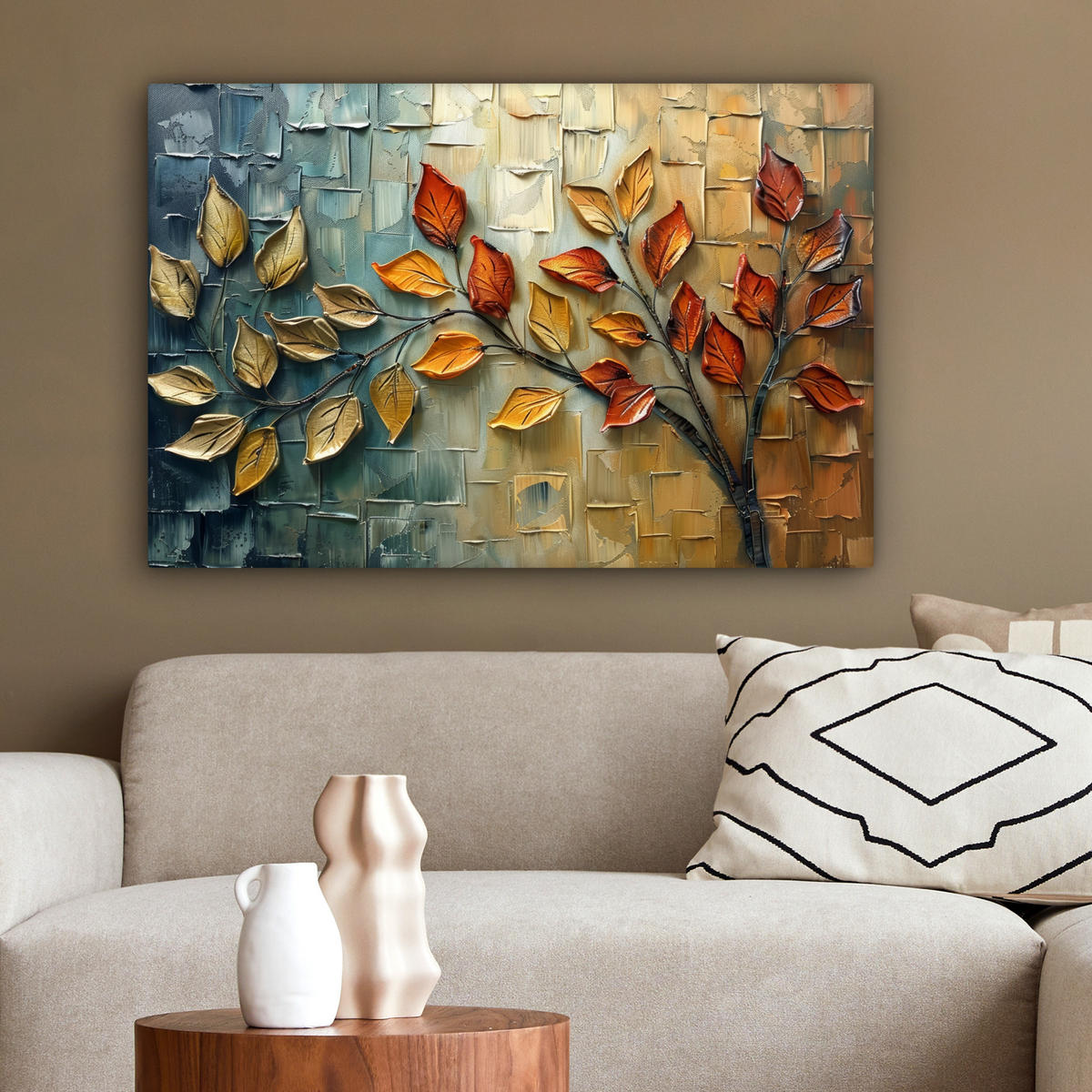 LEINWANDBILD Baum - Abstrakt - Natur - Kunst Gemälde 60x40 cm - Goldfarben, Textil (60/40cm) - MuchoWow