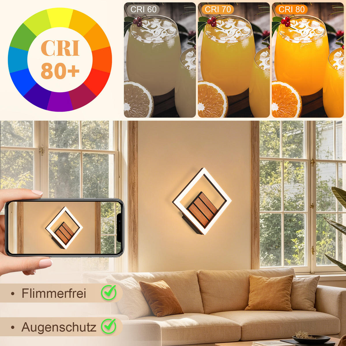 LED WANDLEUCHTE Zovix 17/17/6 cm - Schwarz, Kunststoff/Metall (17/6/17cm) - ZMH