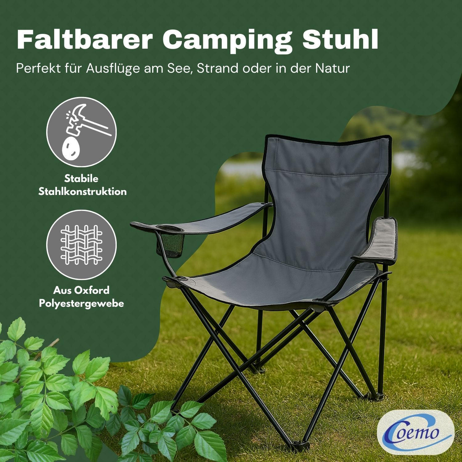 CAMPINGSTUHL FALTBAR 4er Set in Grau - Grau, Metall (50/80/50cm) - Coemo