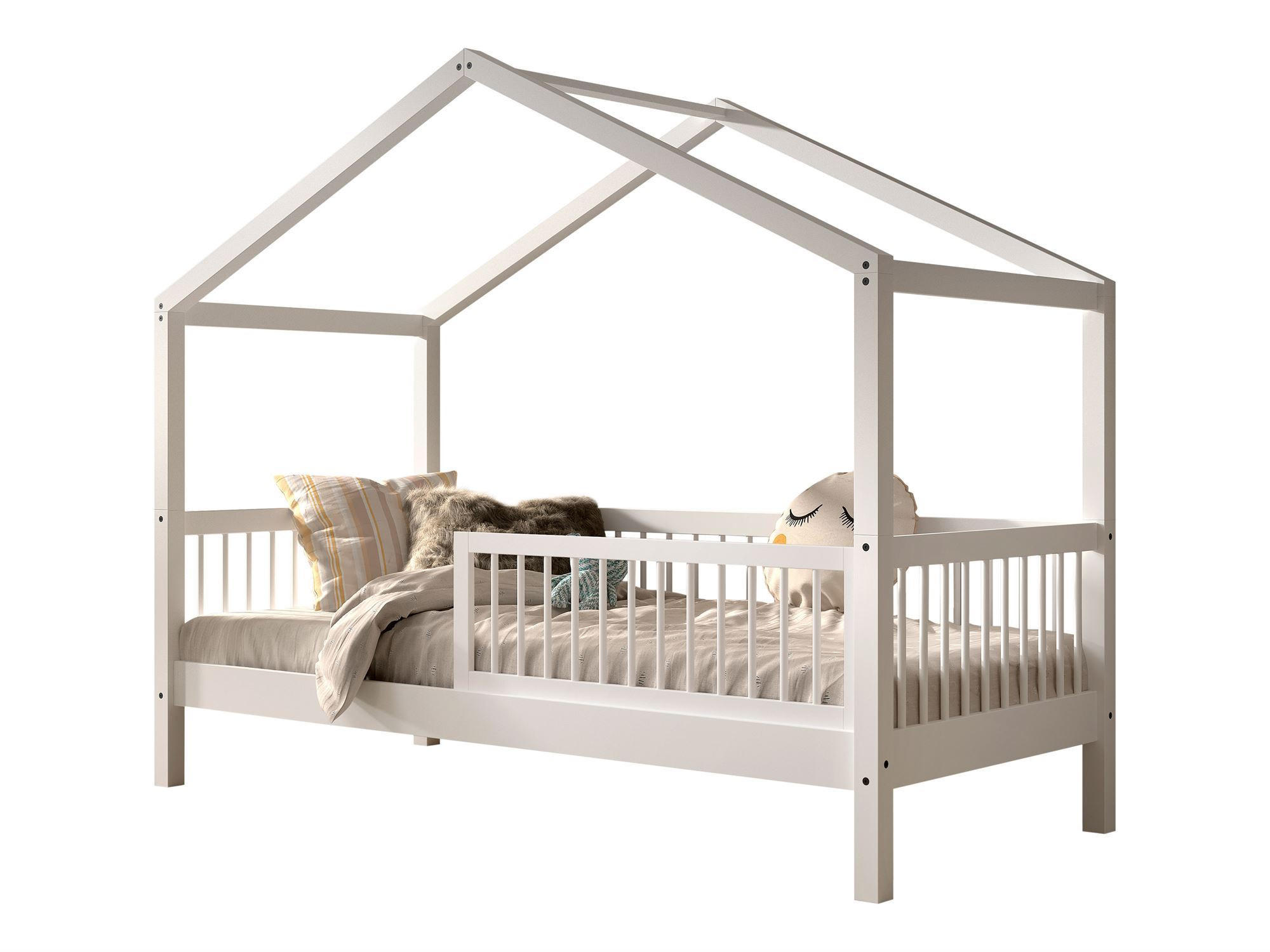 HAUSBETT 90x200 Keeley Buche Weiß Holz Dach Komfort Stabil - Weiß, Holz (90/200cm) - 58aufmkessel