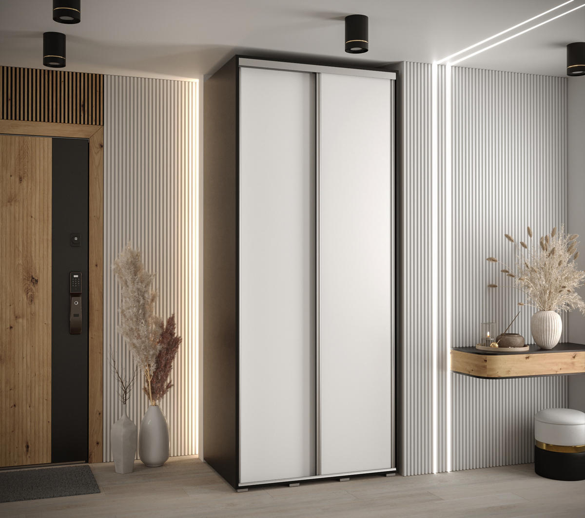 SCHWEBETÜRENSCHRANK 235,2/120/60 2-türig - Silberfarben/Schwarz, Holz/Metall (120/235/60cm) - Abiks Möbel