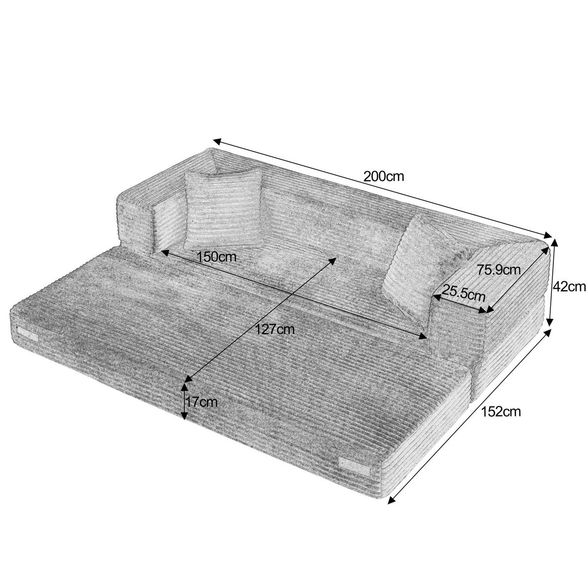 SOFA umwandelbar zum Bett Cord Schwarz - Schwarz, Kunststoff (76/60/200cm) - Meubliv