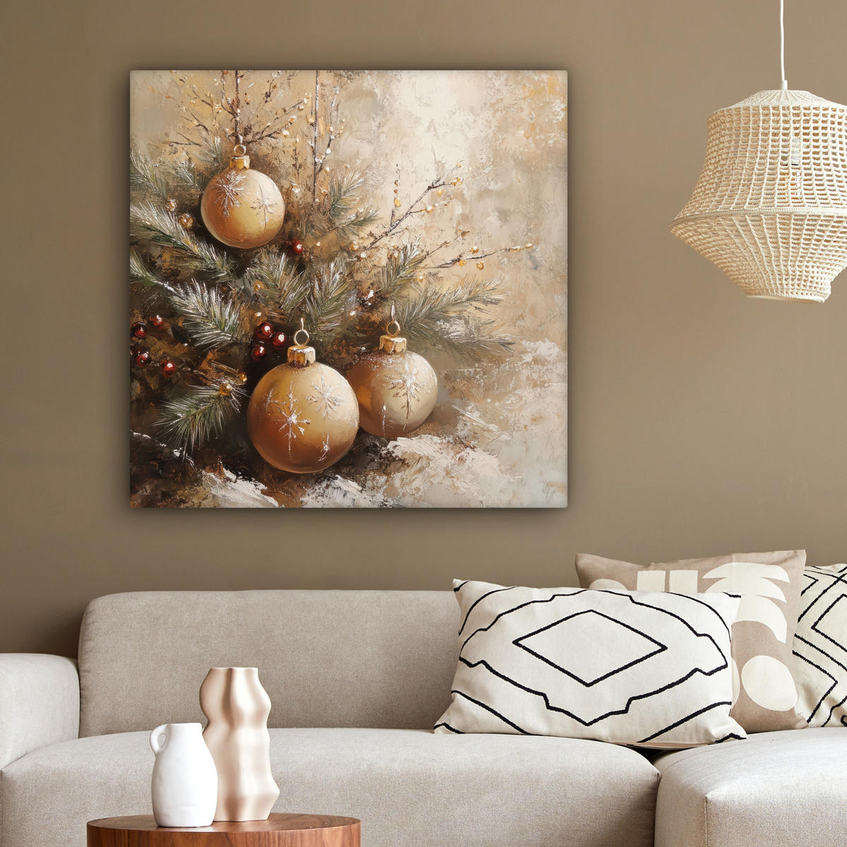 LEINWANDBILD Weihnachten - Kugeln - Beige - Gold 90x90 cm - Goldfarben, Textil (90/90cm) - MuchoWow