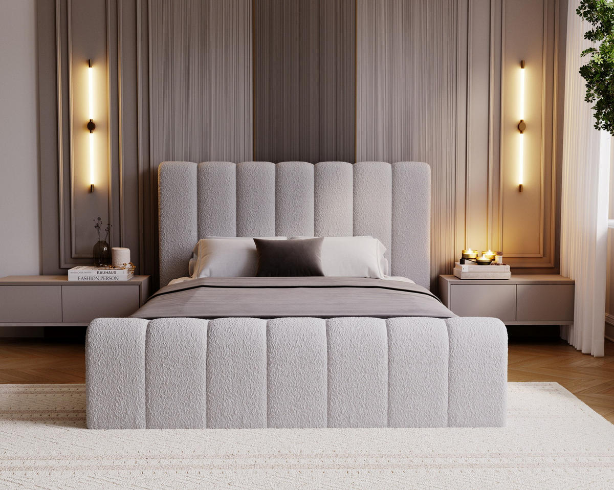 POLSTERBETT 160x200 Valetta mit Bettkasten, Bouclé Hellgrau - Hellgrau, Holz/Textil (160/200cm) - Emporius