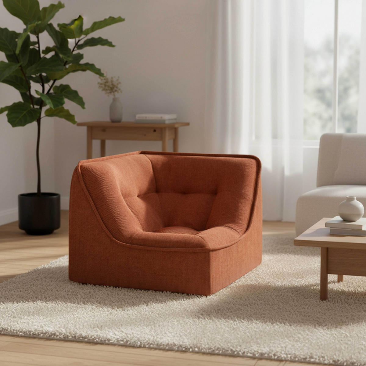 ECKSESSEL, Terrakotta - Rot, Textil (90/70/90cm) - Oviala