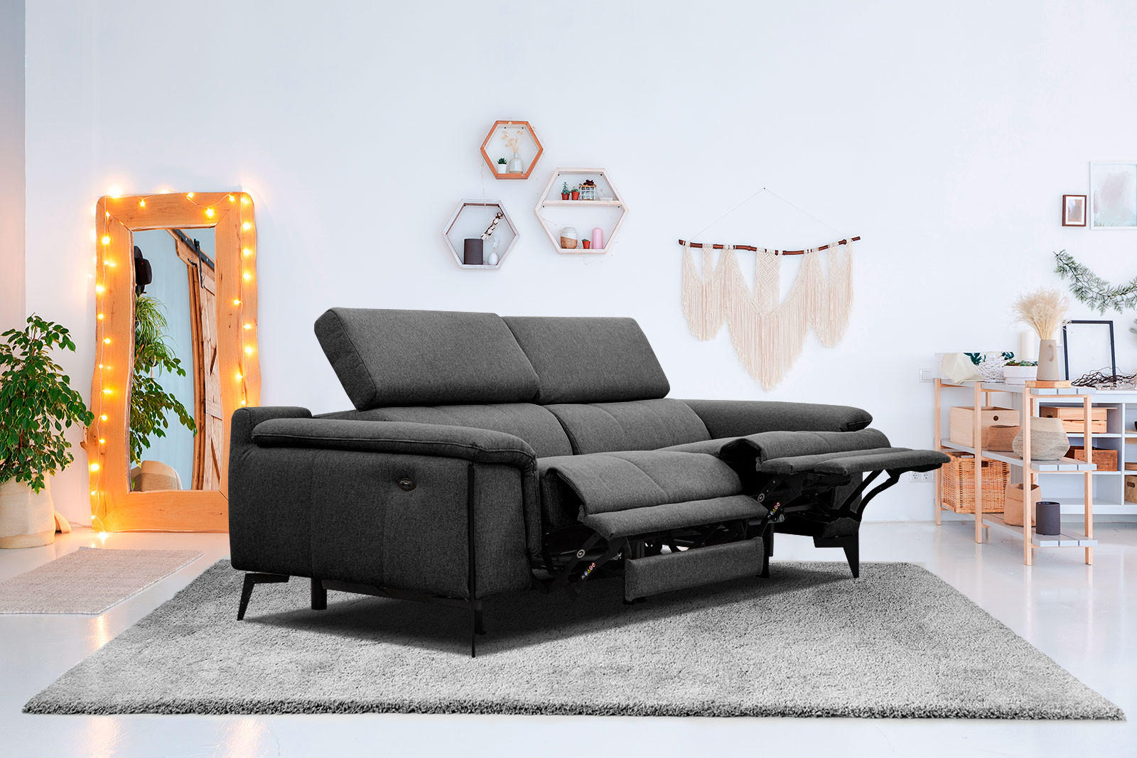 RELAXSOFA MATERA 3-Sitzer mit 2 Relaxfunktionen, schwarz - Schwarz, Holzwerkstoff/Textil (212/82/103cm) - Courtois Laville