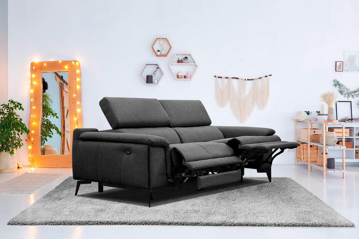 RELAXSOFA MATERA 3-Sitzer mit 2 Relaxfunktionen, schwarz - Schwarz, Holzwerkstoff/Textil (212/82/103cm) - Courtois Laville