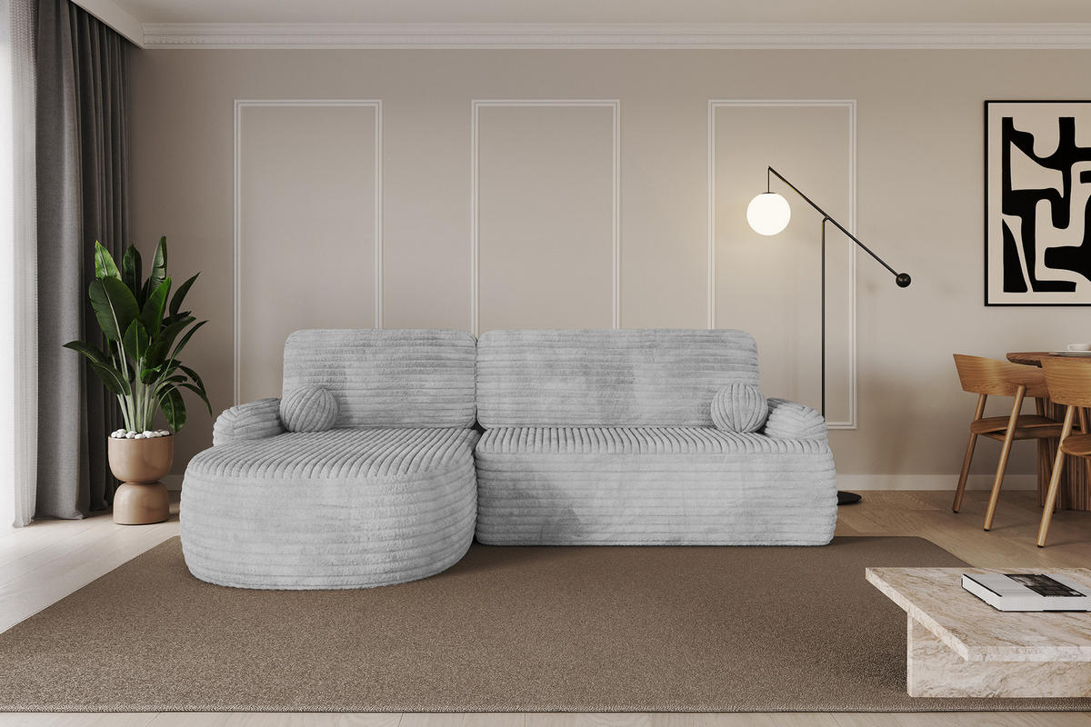 ECKSOFA mit Schlaffunktion und Bettkasten LIRA-L - 264x172x89 Hellgrau - Hellgrau, Holzwerkstoff/Textil (264/172cm) - ALTDECOR