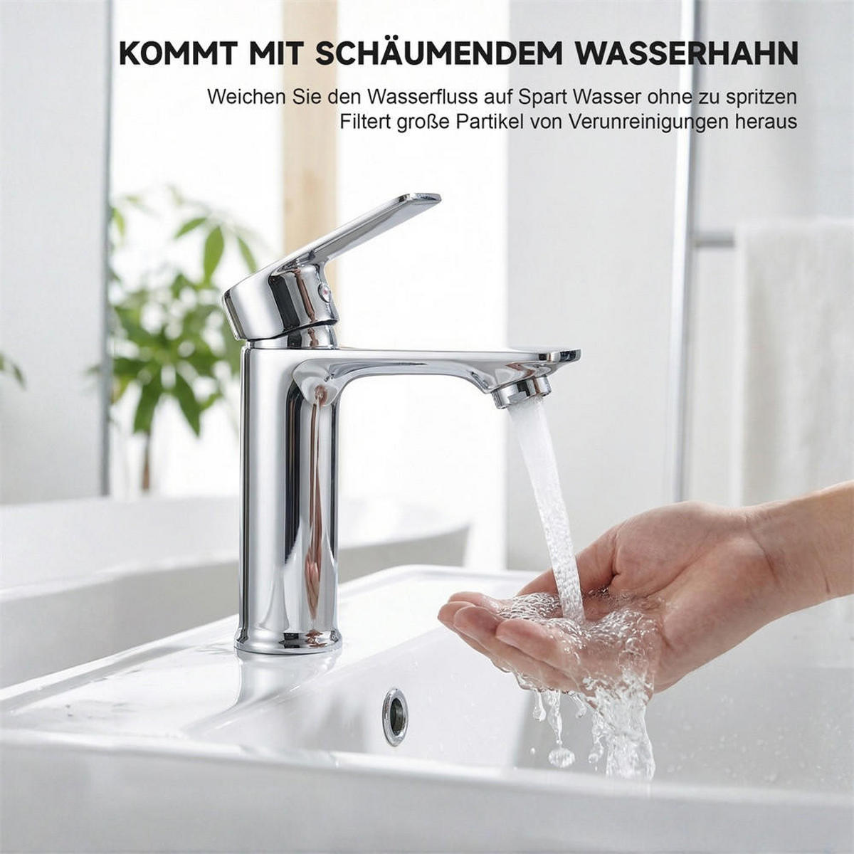 BAD -Waschtischarmatur flaches Design Mischbatterie für Kalt- und Warmwasser Edelstahl - Grau, Metall (25/9/21cm) - Vallsero