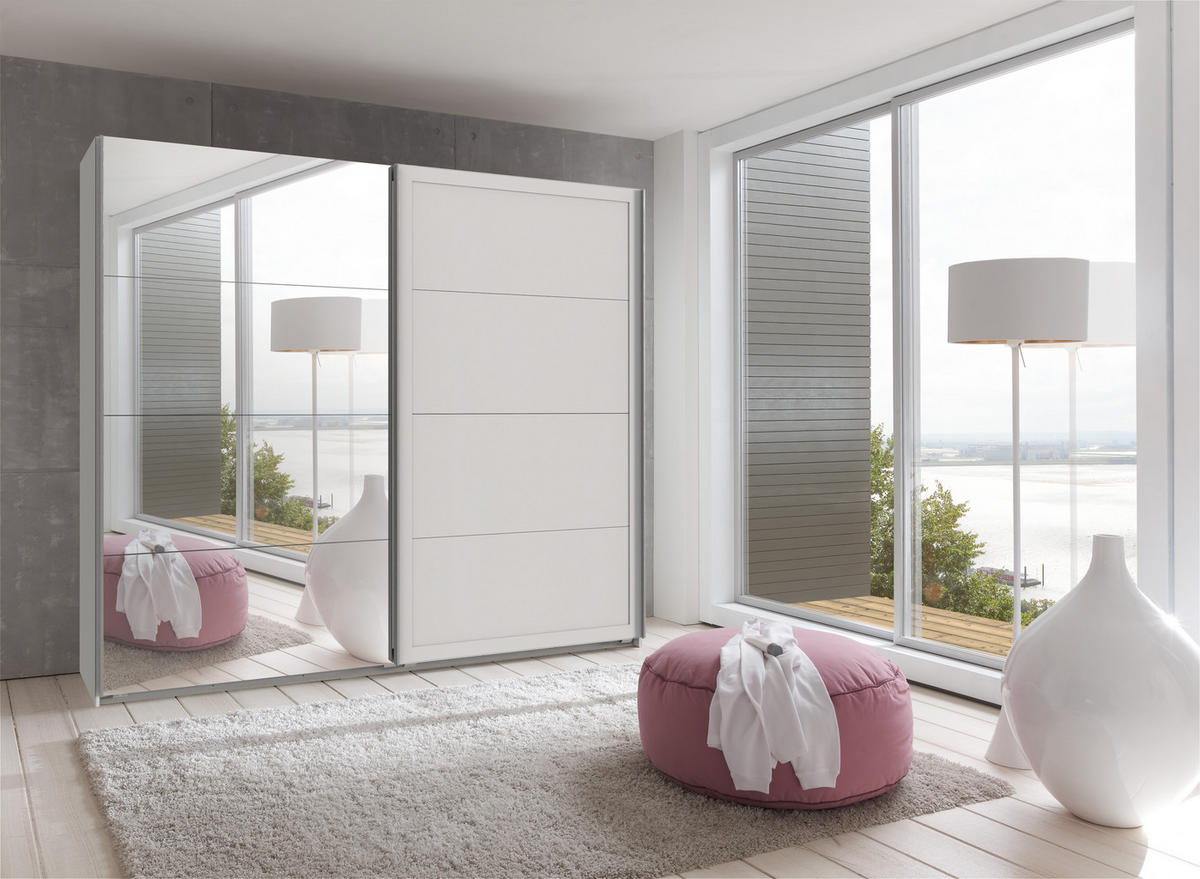 SCHWEBETÜRENSCHRANK Chalet in Weiß - 180 cm (mit Spiegel) - Weiß, Holzwerkstoff (180/210/65cm)