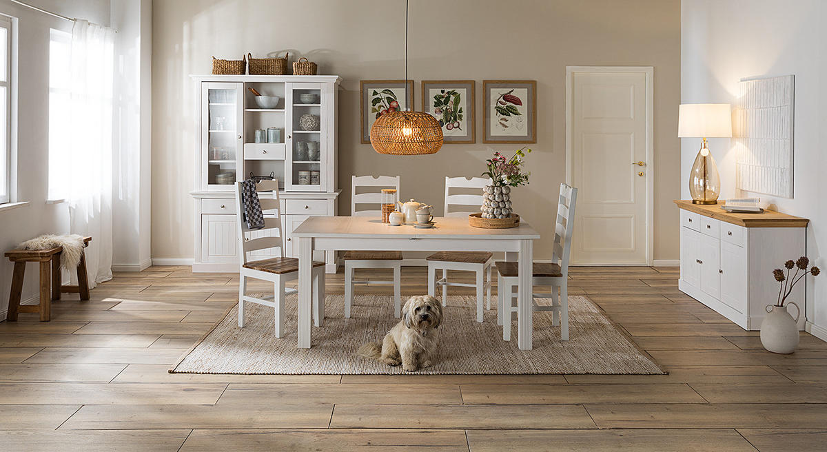 AUSZIEHBARER ESSTISCH - Kiefer Weiß - Kieferfarben, Holz (90/160/75cm) - home24