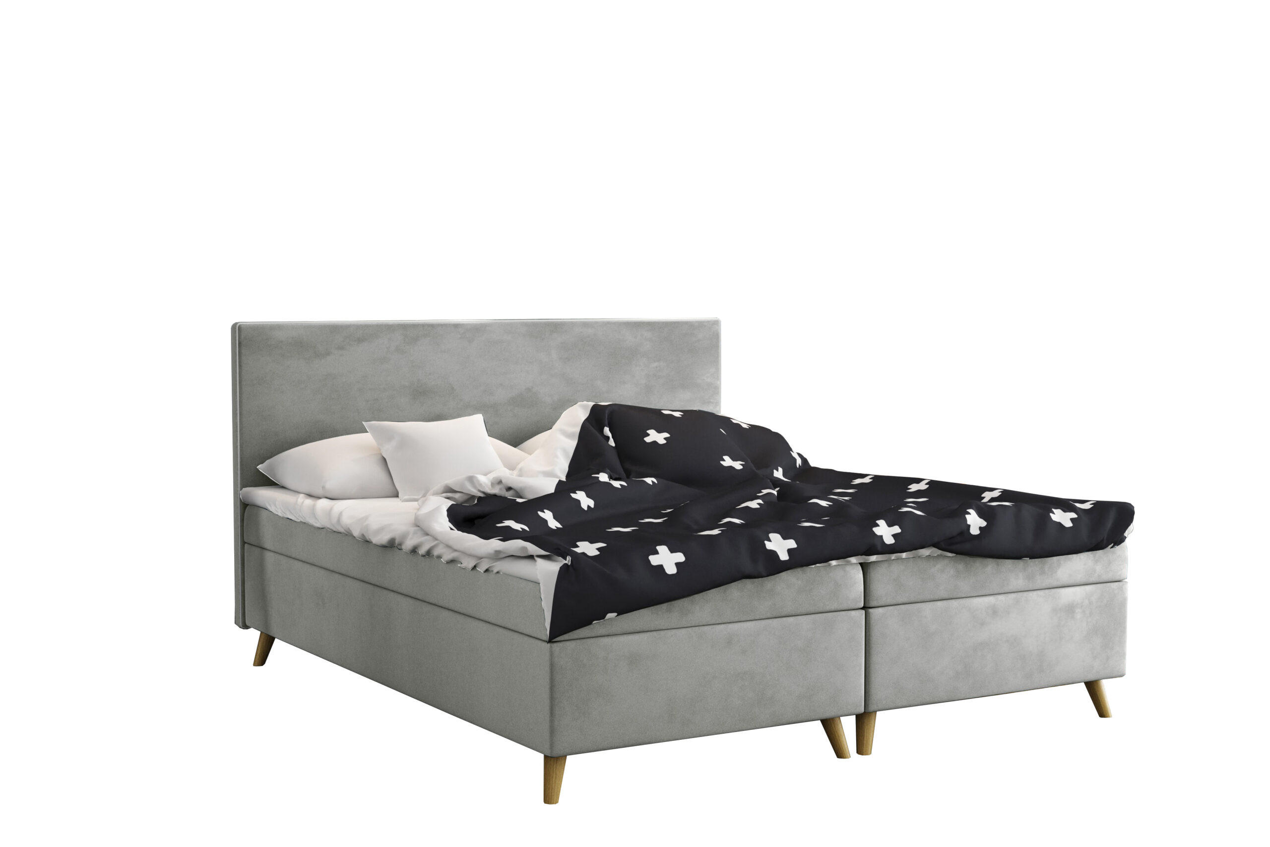 BOXBETT Mit Bettkasten Matratze + Topper BELLA Stoff Riviera Grau 180x200 cm H2-Pocket - Grau, Holz (180/200cm) - Kaiser Möbel