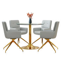 ESSGRUPPE DE-39476 5-teilig, Glastisch und 4 Drehstühlen mit Knopfverzierung Hellgrau - Hellgrau, Metall (85/75/85cm) - ComfortXL