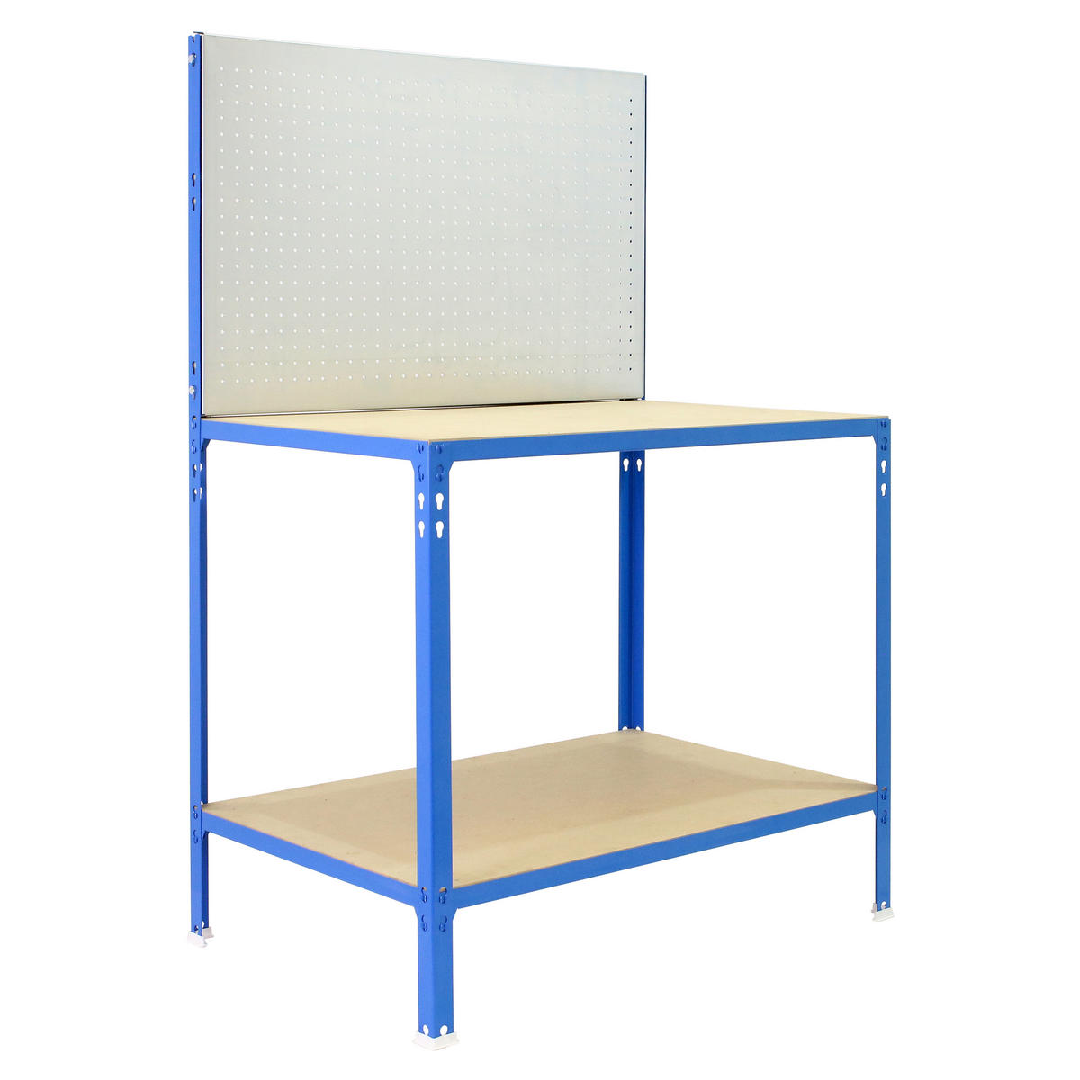 WERKBANK BUFALLO LIGHT mit Lochwand & 2 Ebenen | HxBxT 144,5x90x60cm | Traglast 220kg | Blau/Verzinkt - Blau, Metall (90/144.5/60cm) - PROREGAL