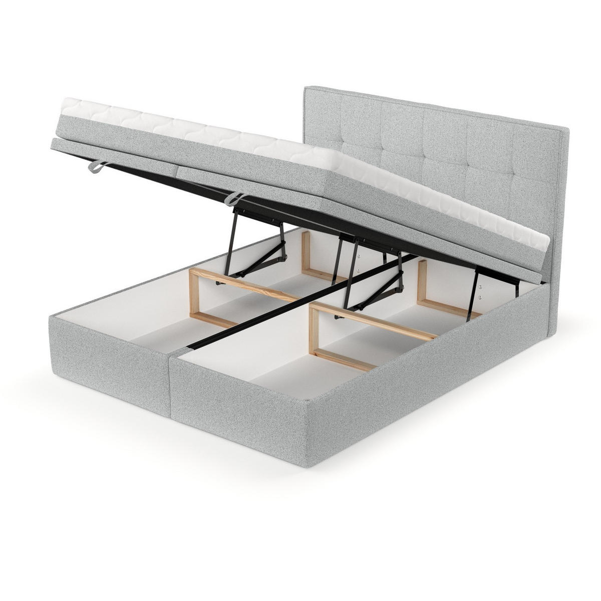 BOXBETT Arivo 160/200 cm Hellgrau im Riva Stoff - Hellgrau/Schwarz, Holz/Holzwerkstoff (160/200cm) - AltaBeds