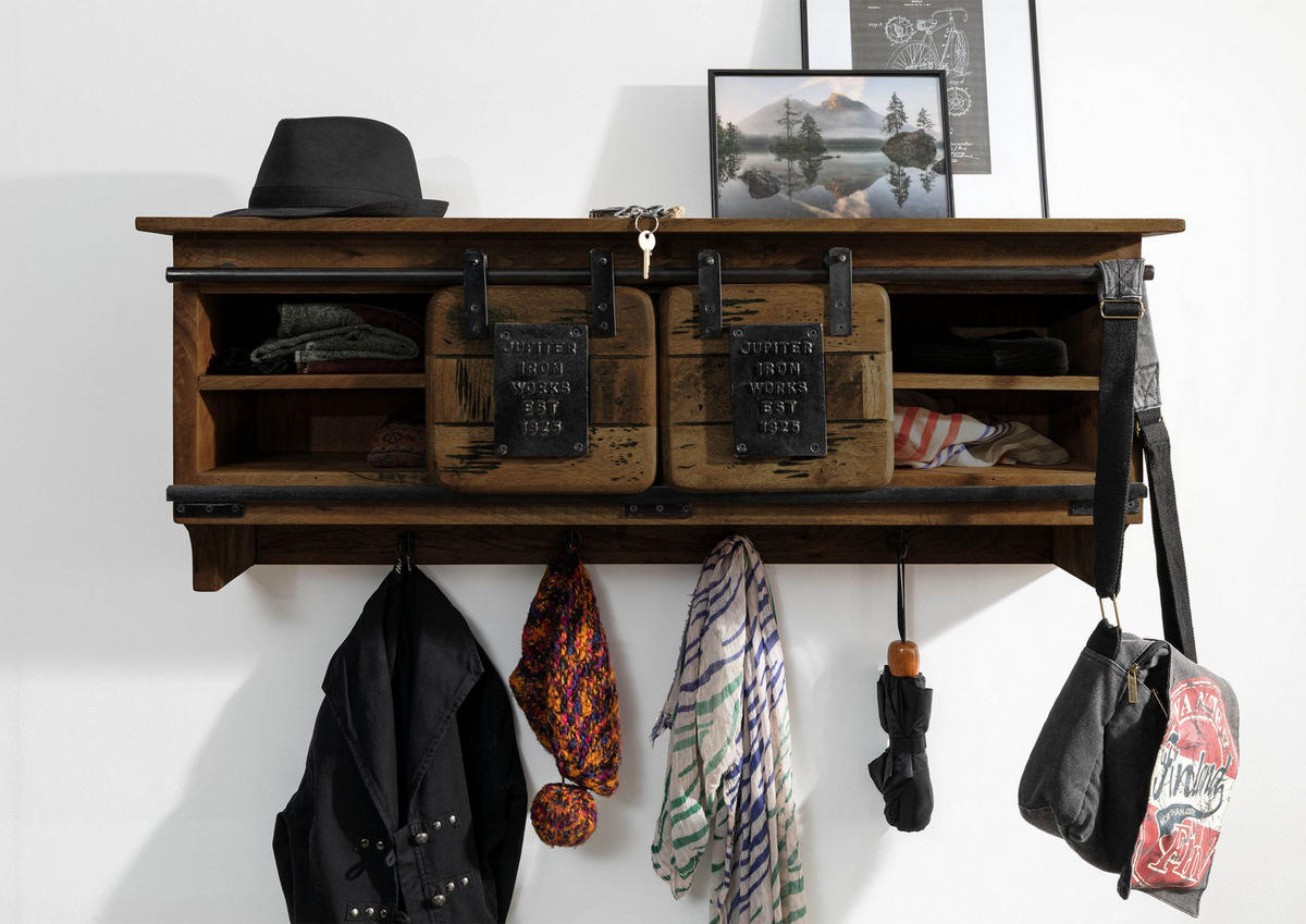 WANDGARDEROBE Mango 115x30x45 braun lackiert RAILWAY #459 - Dunkelbraun, Holz (115/45/30cm) - Massivmoebel24