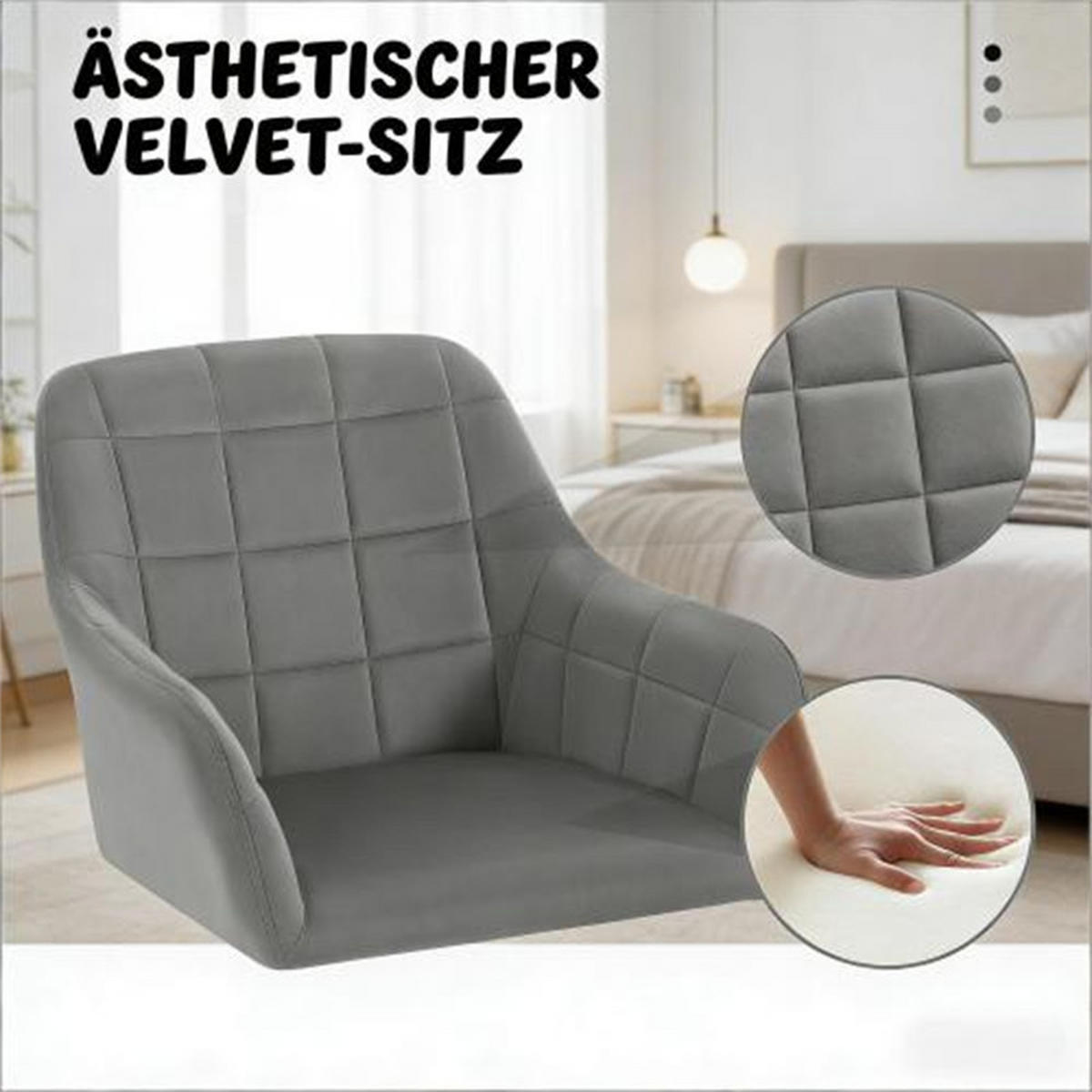 DREHSTUHL Klassisch Dunkelgrau, Metall & Samt, drehbar & rollbar, 60,5 x 58 x 85 cm - Grau, Metall (60.5/85/58cm) - Albatros