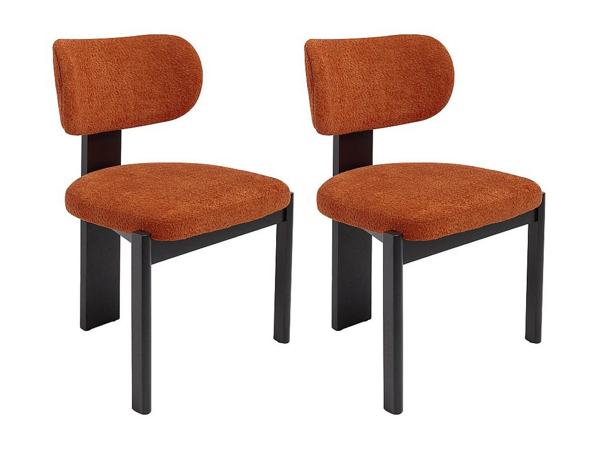 STUHL 2er-Set - Bouclé-Stoff & Kautschukholz - Schwarz & Terracotta - WILANA - Braun, Textil (60/85/56cm) - Vente-Unique