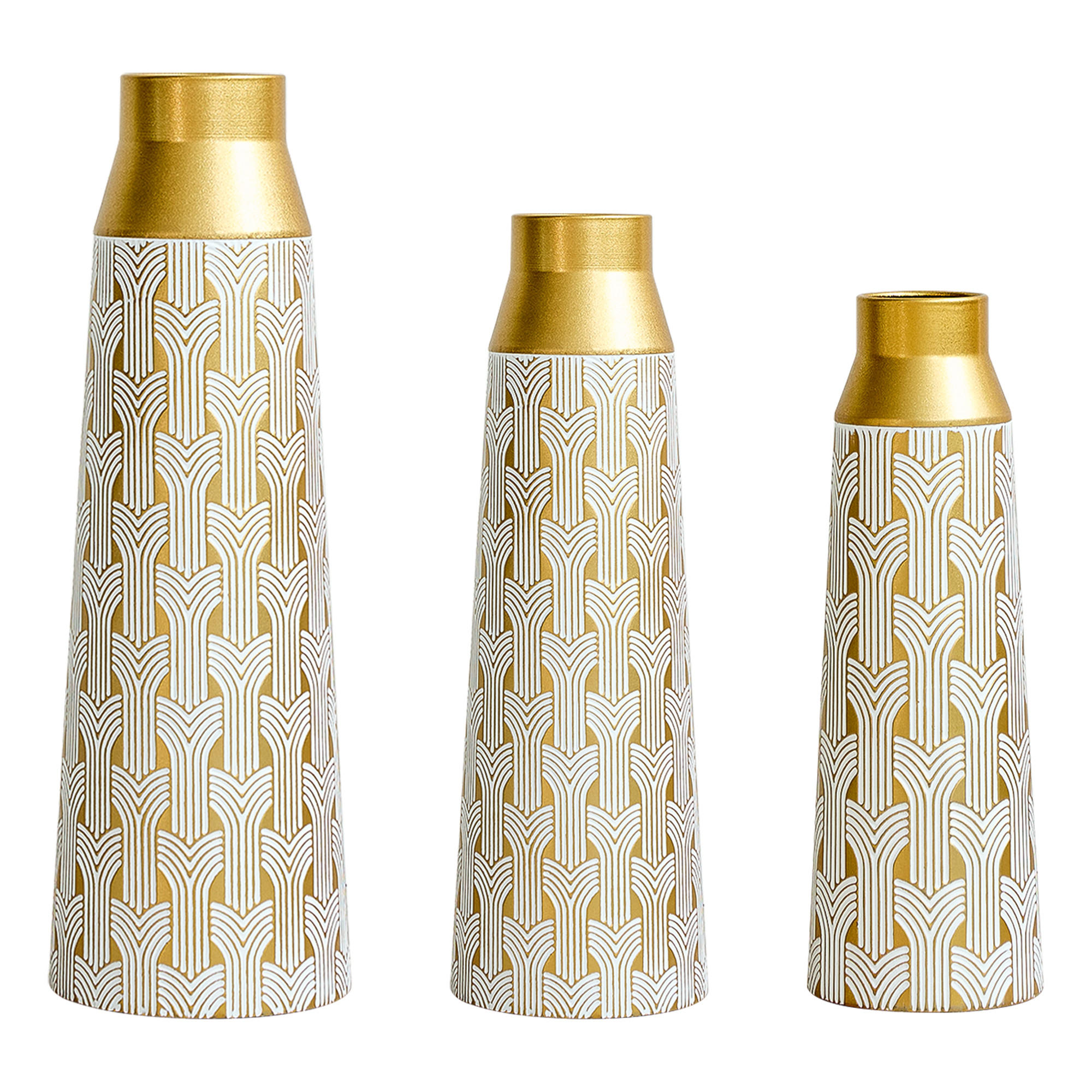 BODENVASE 3-tlg Bodenvase gold 42/51/60,5cm Metallvase geometrisch für Pampasgras - Goldfarben, Metall (66.49cm) - Raelunyi