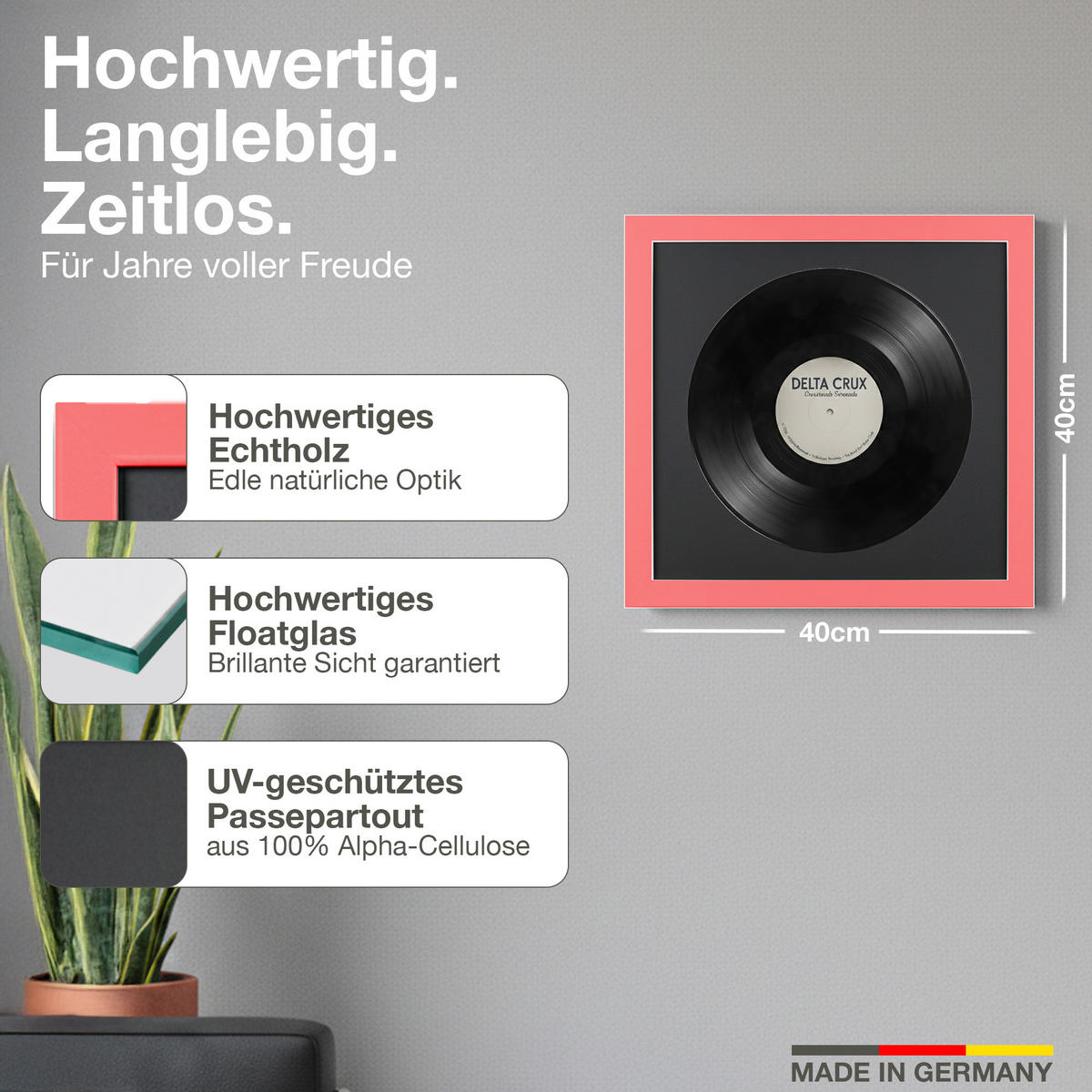 SCHALLPLATTEN RAHMEN 40/40 für die Vinyl - Rot, Holz (40/40cm) - K-Möbel