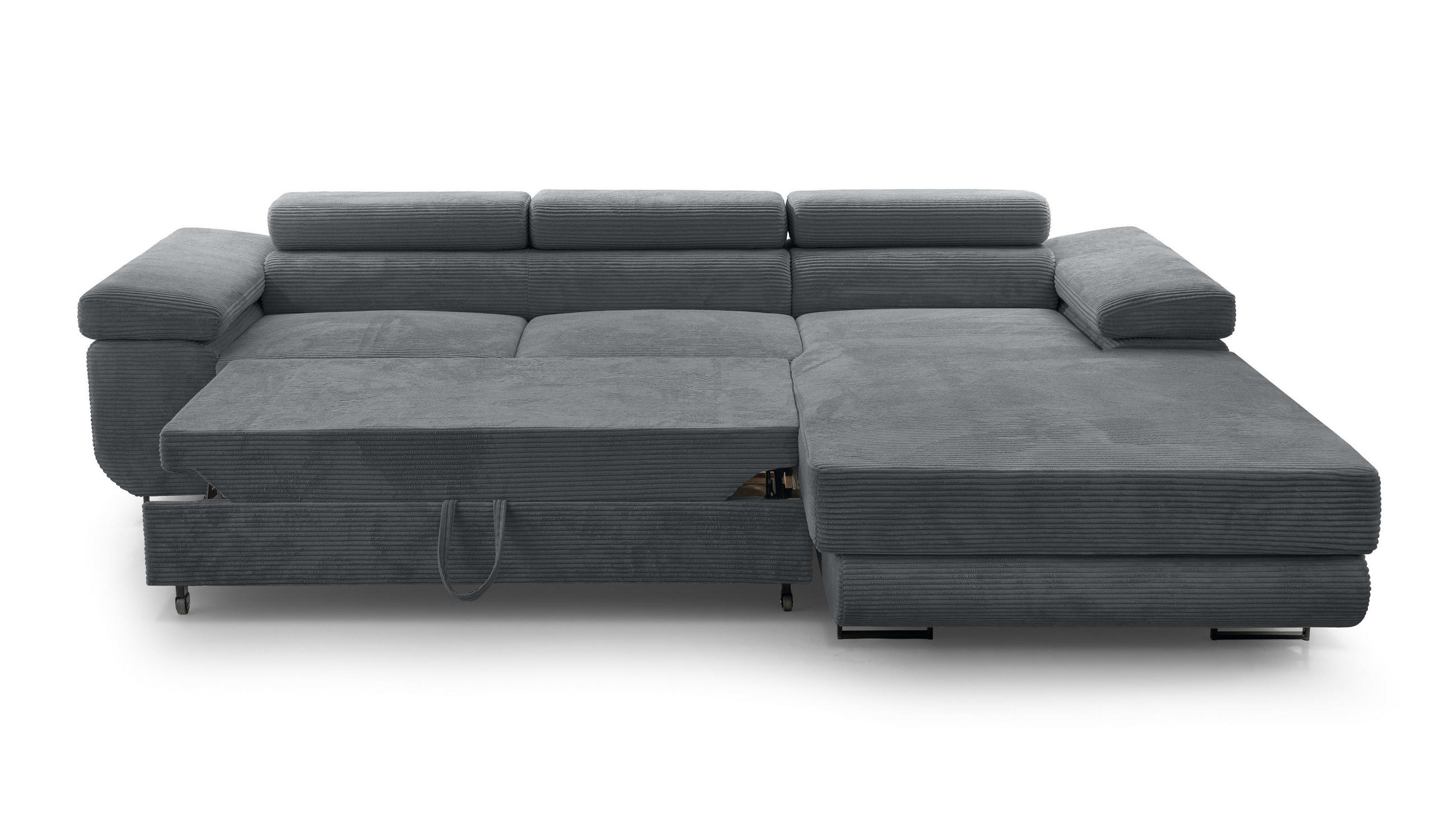 ECKSOFA L Form Arborio Dunkelgrau 280/203/90 cm Rechts mit Schlaffunktion - Dunkelgrau/Schwarz, Textil/Metall (280/203cm) - AX Living