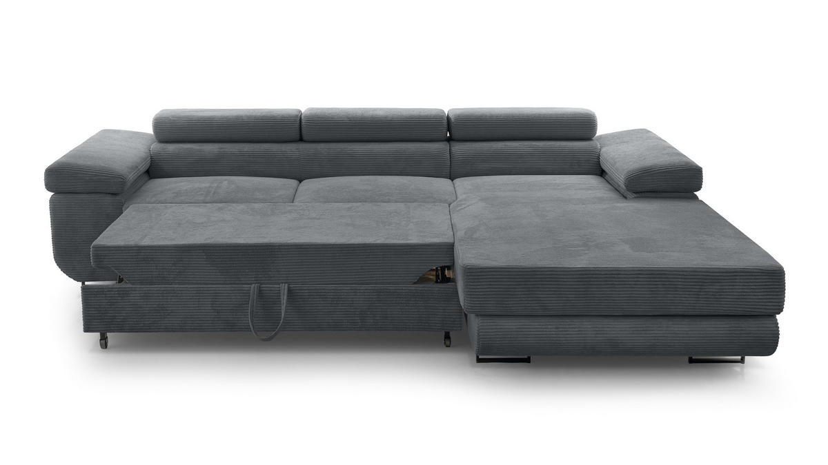 ECKSOFA L Form Arborio Dunkelgrau 280/203/90 cm Rechts mit Schlaffunktion - Dunkelgrau/Schwarz, Textil/Metall (280/203cm) - AX Living