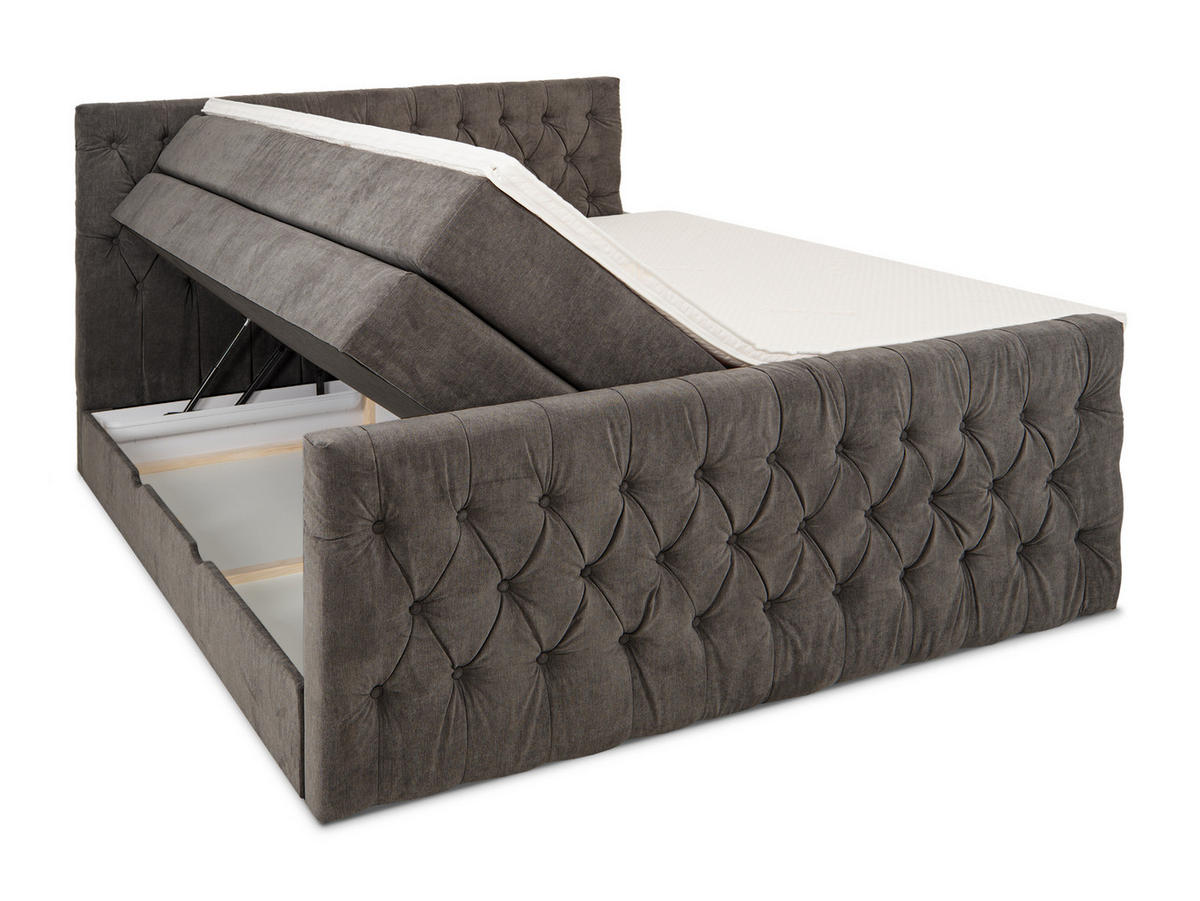 BOXSPRINGBETT London anthrazit 180/200 cm H3/H4 Samt - Anthrazit, Textil (180/200cm) - wonello