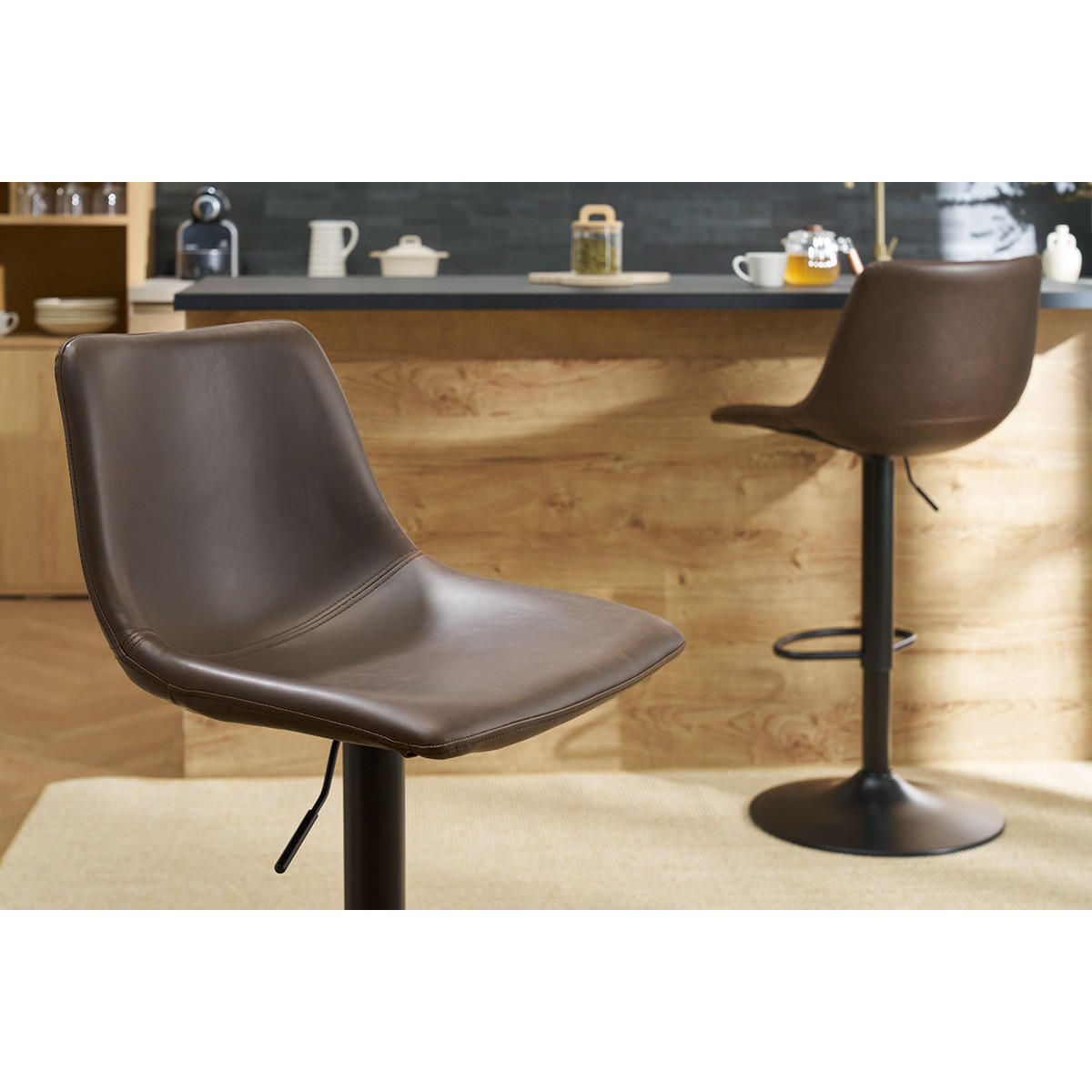 BARHOCKER Vintage PU Braun 2er-Set NEW ROCK - Braun, Textil (47/112.5/46cm) - Miliboo