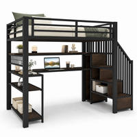 HOCHBETT 90/200 cm in Schwarz mit LED, Schreibtisch, Kleiderschrank und Stauraum - Schwarz, Holzwerkstoff/Metall (90/200cm) - CHICFURN